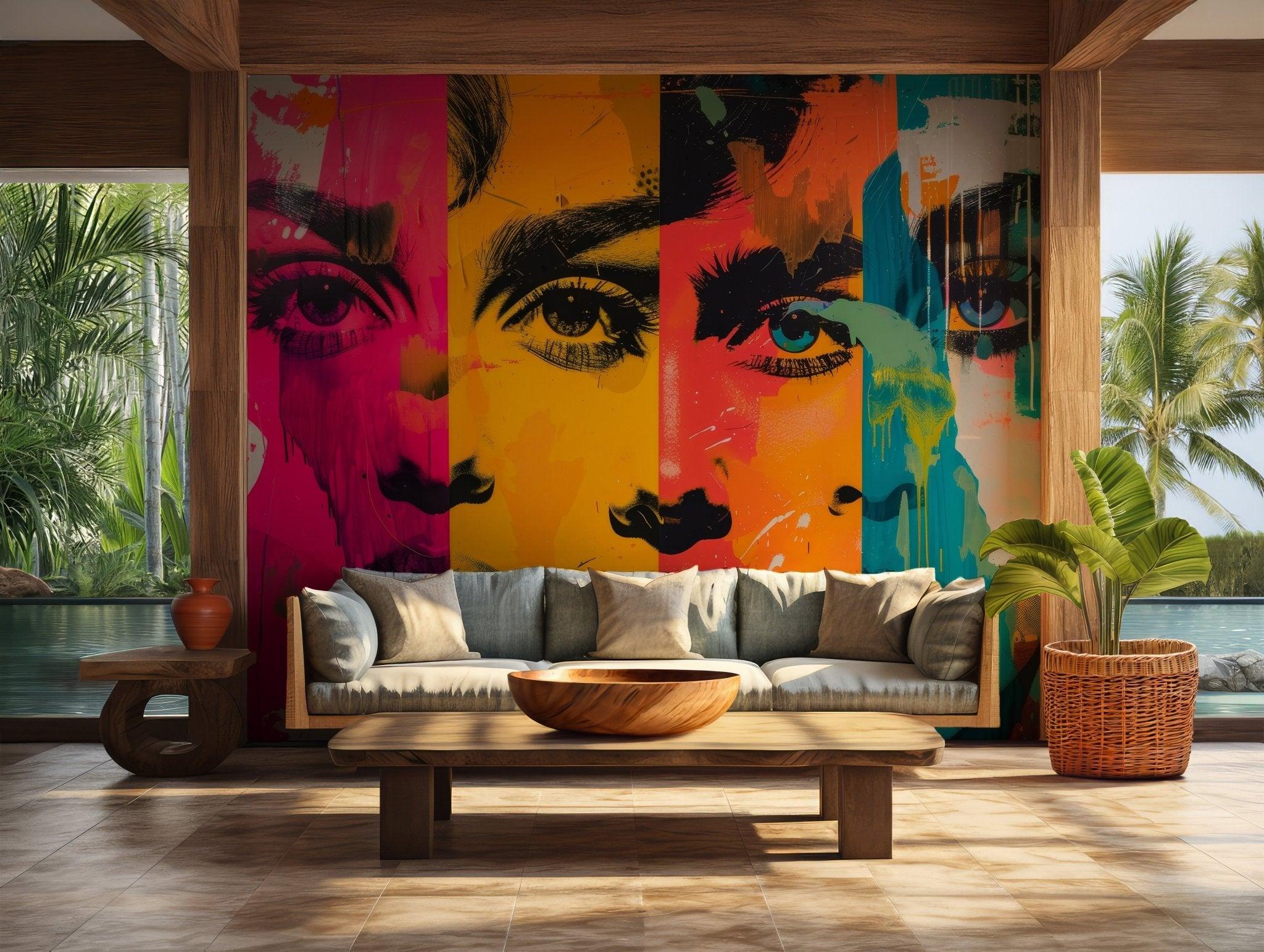 LGBTQ Pride Art Wallpaper - Self Adhesive Peel and Stick Wall Mural - Bold Face Collage Andy Warhol BV214