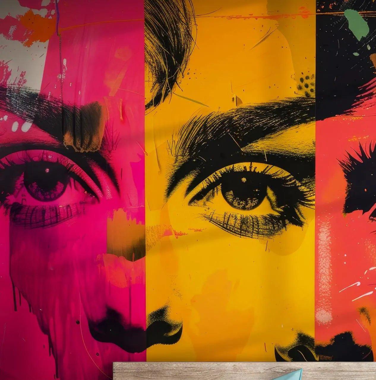LGBTQ Pride Art Wallpaper - Self Adhesive Peel and Stick Wall Mural - Bold Face Collage Andy Warhol BV214