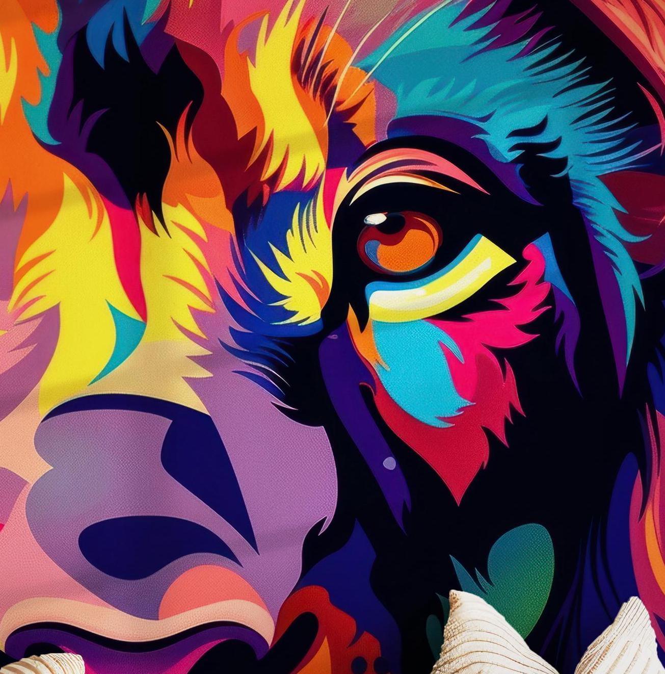 Lion Vibrant Jungle King Wallpaper - Peel and Stick Wall Mural - Bold Pop Art Colorful Animal BV229