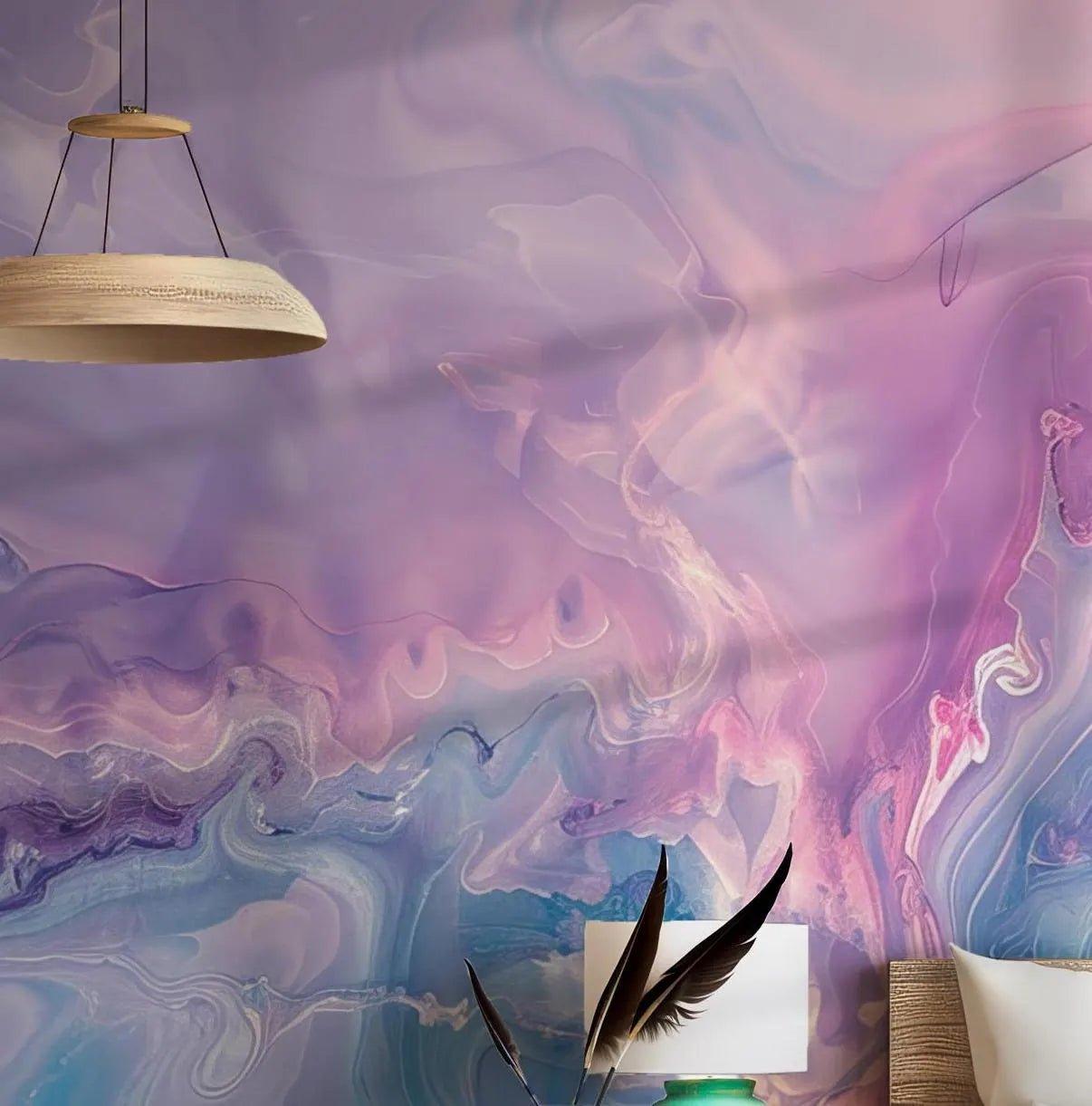Liquid Gradient Marble Wallpaper - Pink Purple Blue Pastel Rainbow - Peel and Stick Wall Mural BV202
