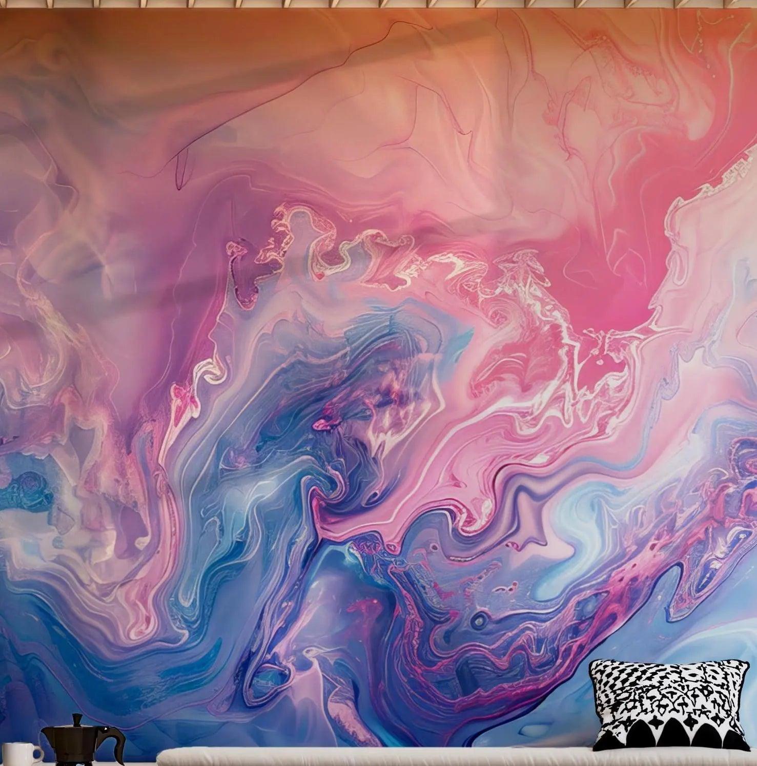 Liquid Gradient Marble Wallpaper - Pink Purple Blue Pastel Rainbow - Peel and Stick Wall Mural BV202