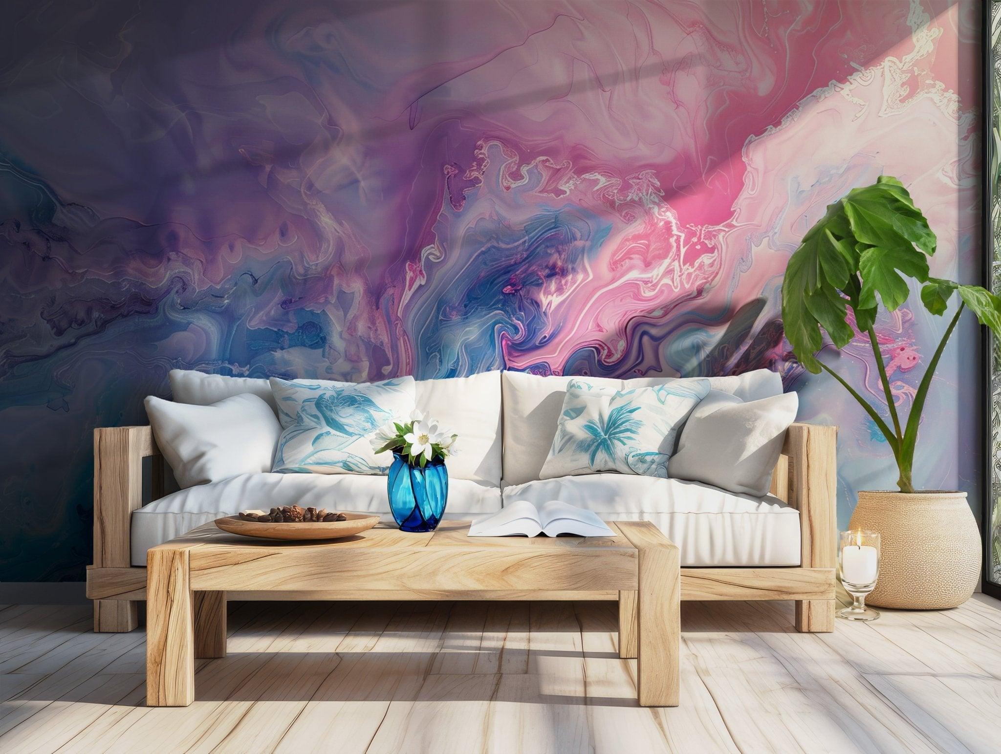 Liquid Gradient Marble Wallpaper - Pink Purple Blue Pastel Rainbow - Peel and Stick Wall Mural BV202