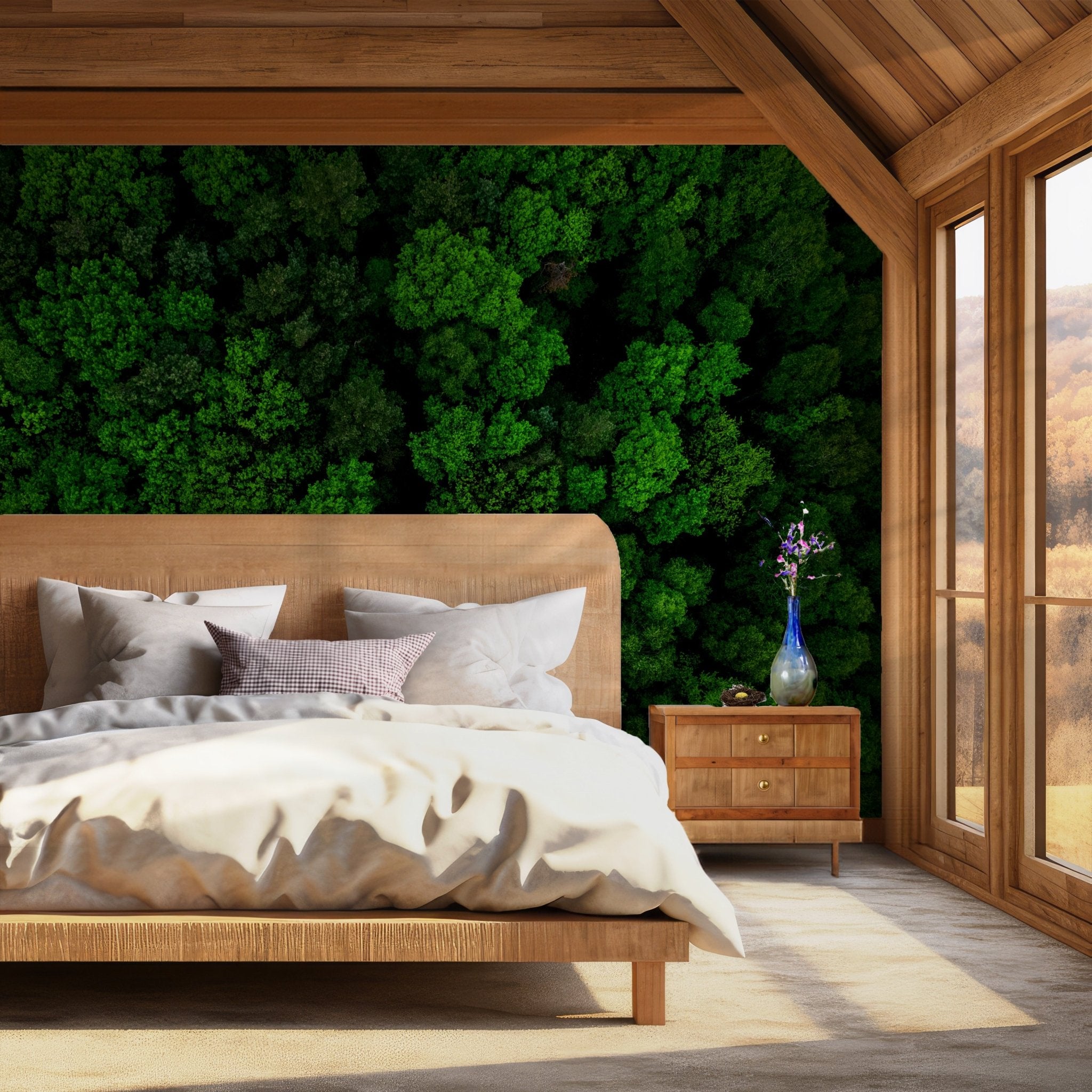 Green Forest Wallpaper - Peel and Stick Wall Mural - Lush Aerial View Canopy Greenery Nature BV272