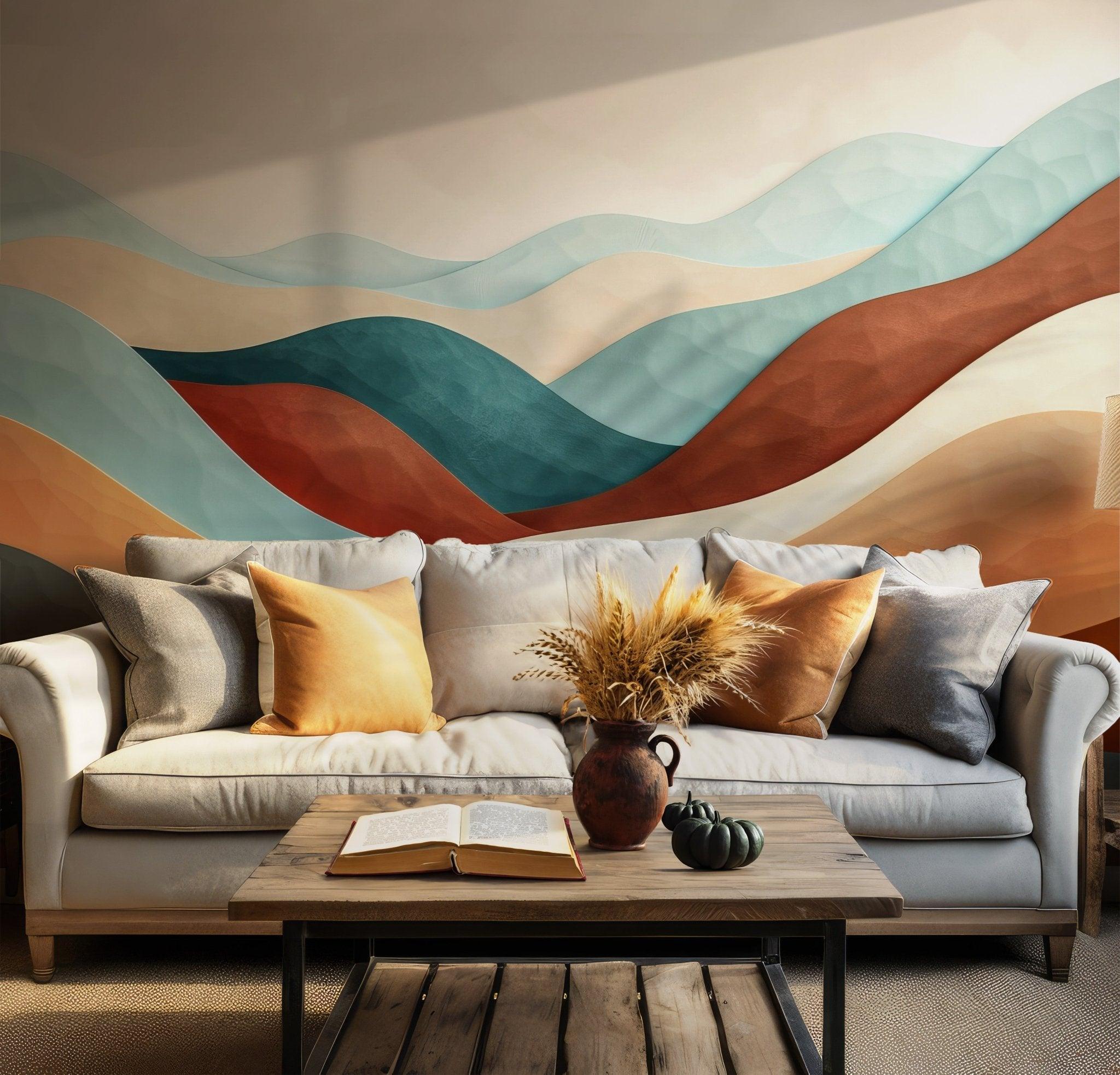 Minimalist Desert Drift Wallpaper - Wall Mural Peel and Stick - Abstract Sand Waves Landscape BV184