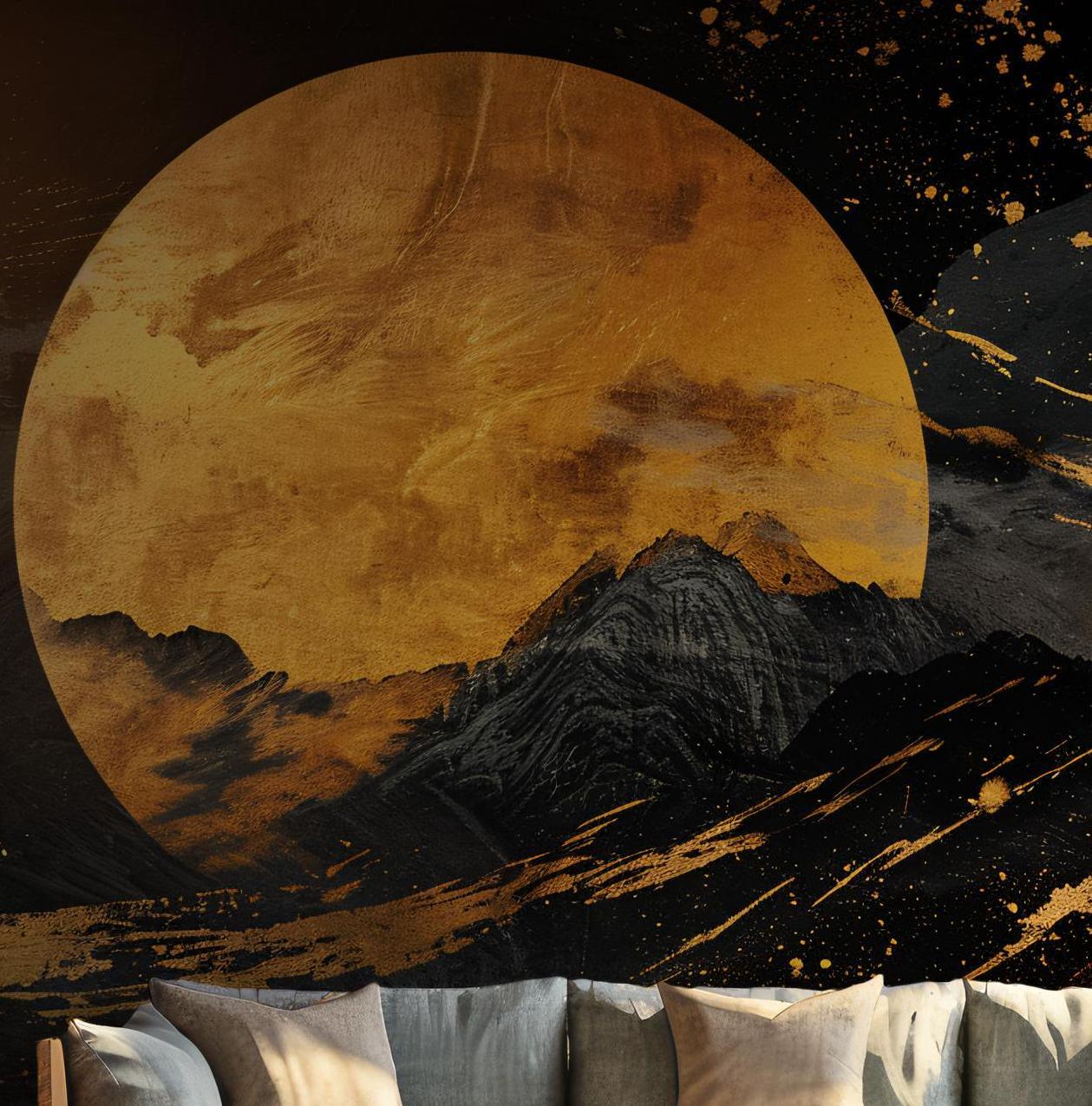 Moon Sky Wallpaper - Self Adhesive Peel and Stick Wall Mural - Nature Dark Night Abstract Mountain Art BV193