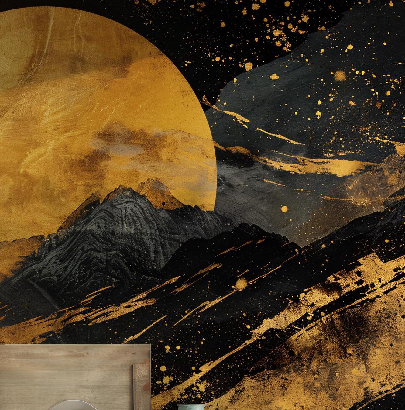 Moon Sky Wallpaper - Self Adhesive Peel and Stick Wall Mural - Nature Dark Night Abstract Mountain Art BV193