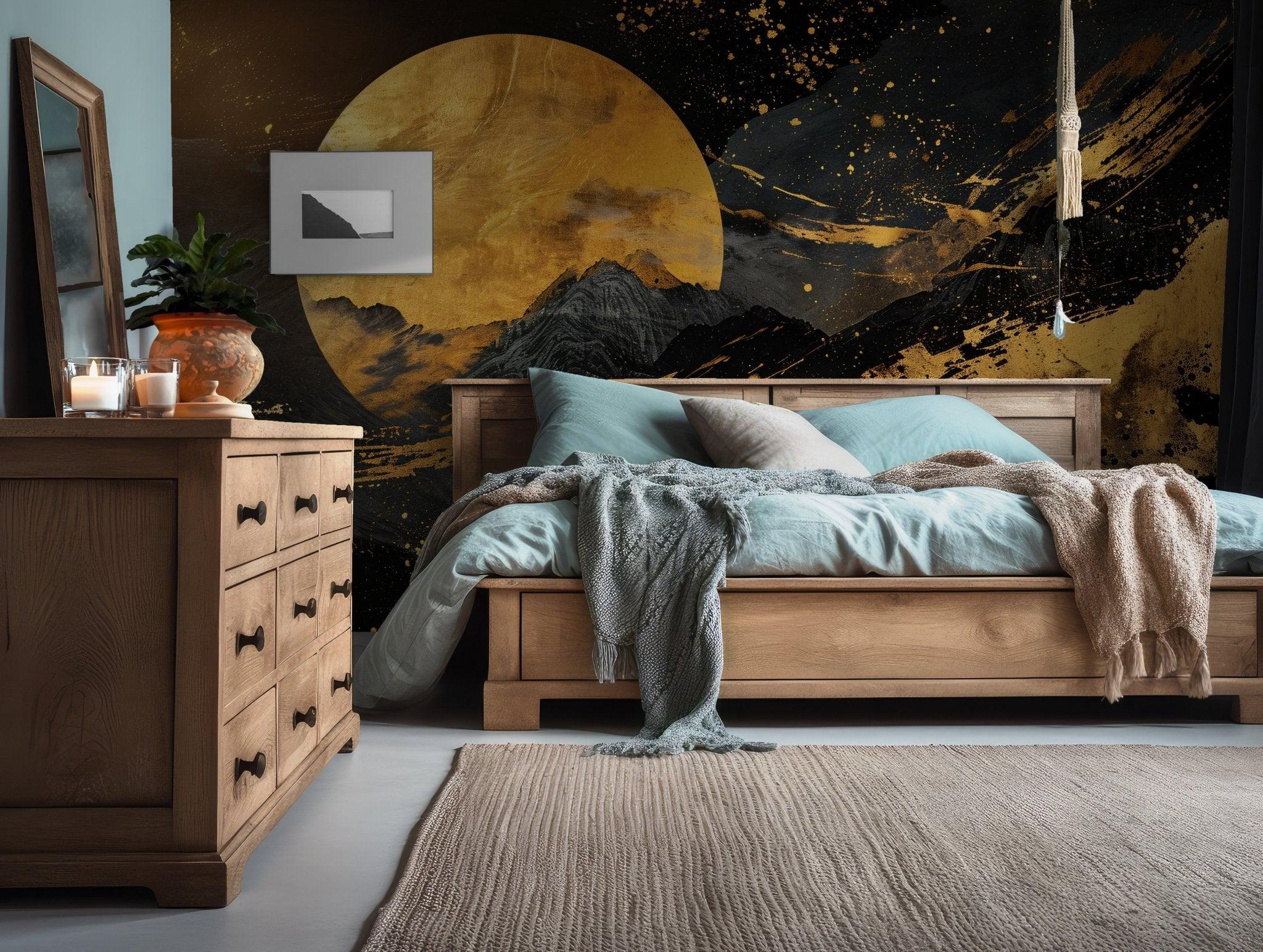 Moon Sky Wallpaper - Self Adhesive Peel and Stick Wall Mural - Nature Dark Night Abstract Mountain Art BV193