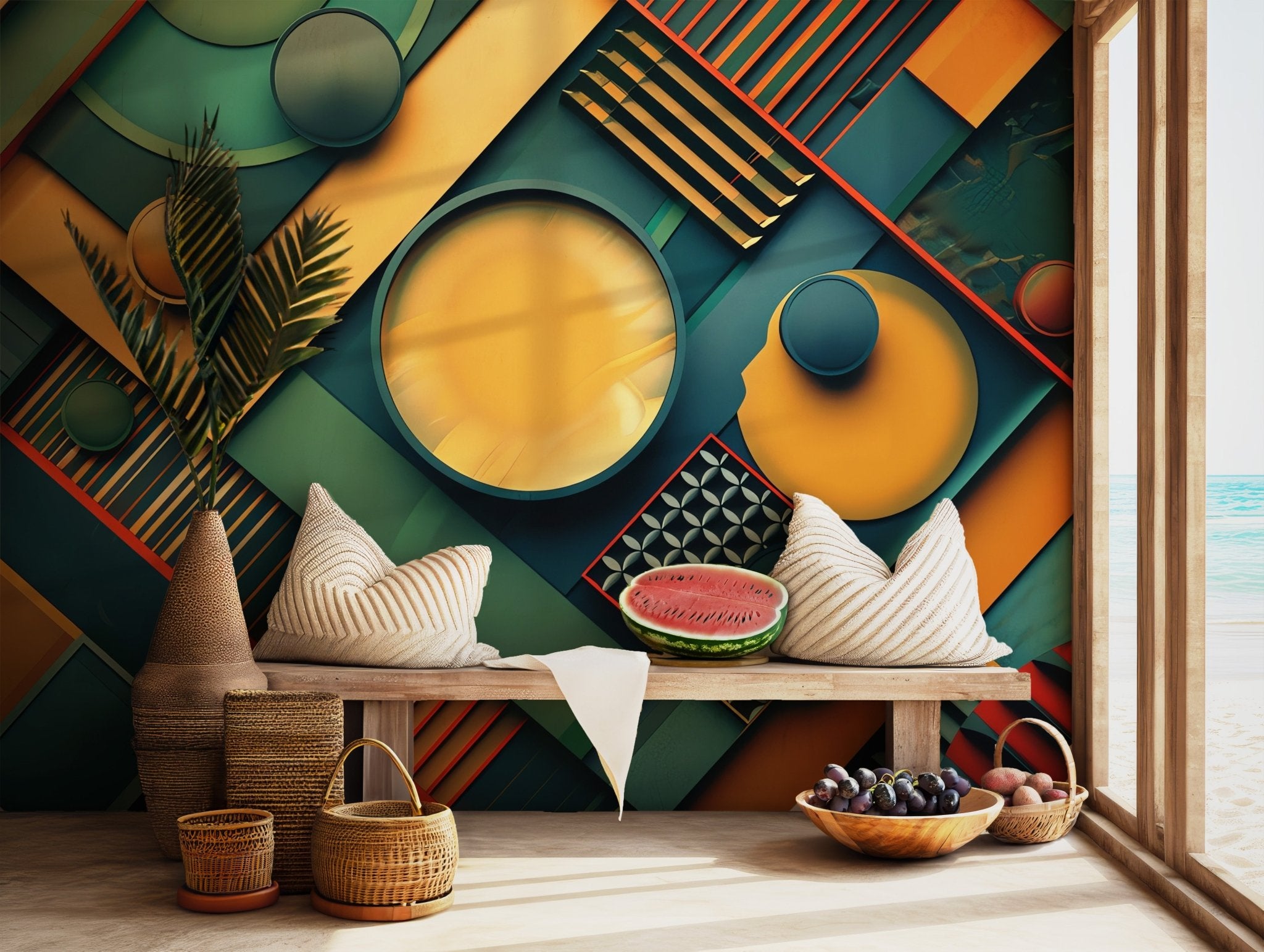 Organic beige-toned abstract pattern on a temporary wallpaper print perfect for minimalist and rental-friendly wall installations.