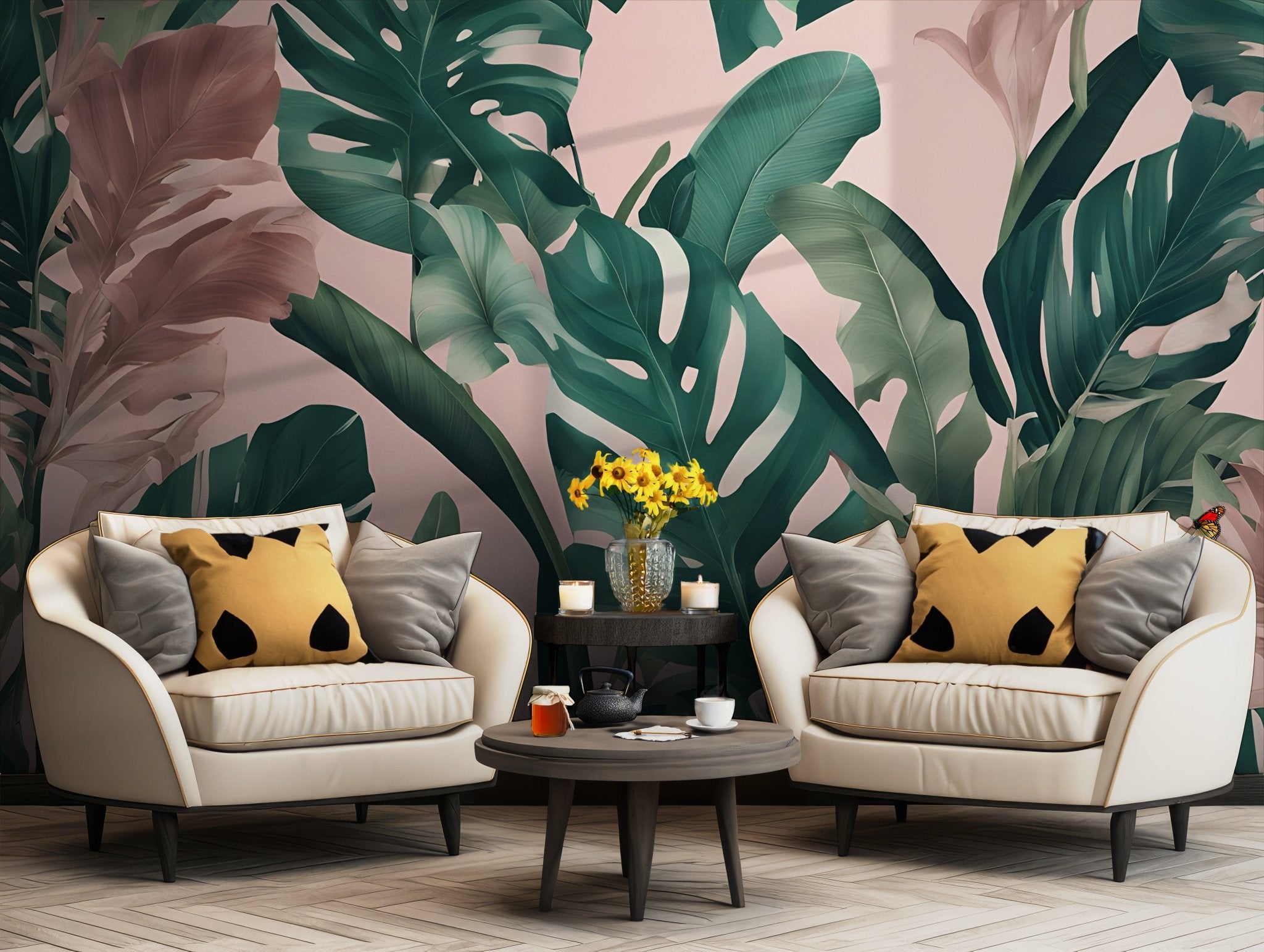 Mural Tropical Banana Leaves Plants Jungle Peel and Stick Self Adhesive Botanical Watercolor Green BV103