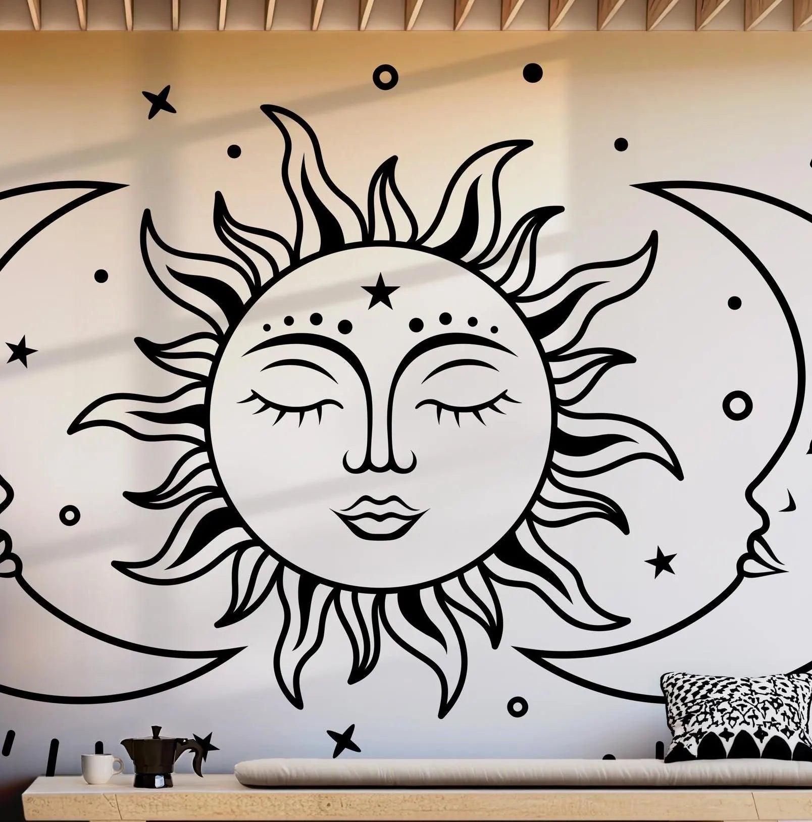 Mystical Celestial Wall Mural for Meditation Room - Astrology Boho Wallpaper Decor BV230