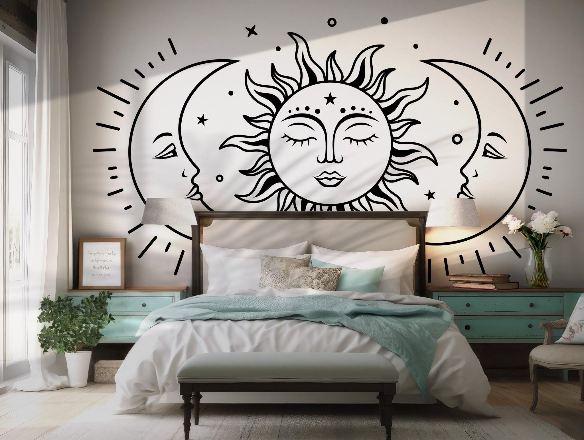 Mystical Celestial Wall Mural for Meditation Room - Astrology Boho Wallpaper Decor BV230