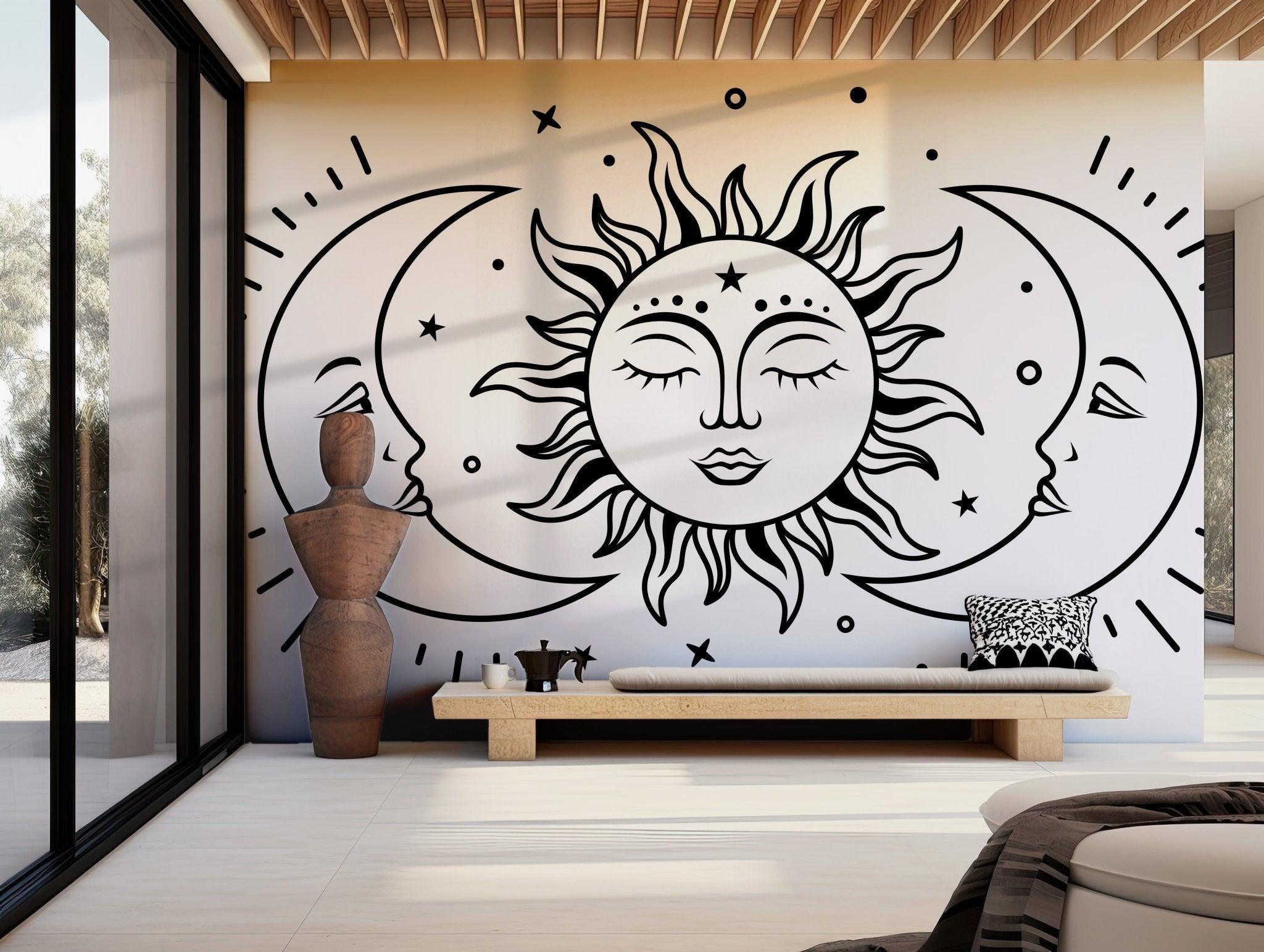 Mystical Celestial Wall Mural for Meditation Room - Astrology Boho Wallpaper Decor BV230