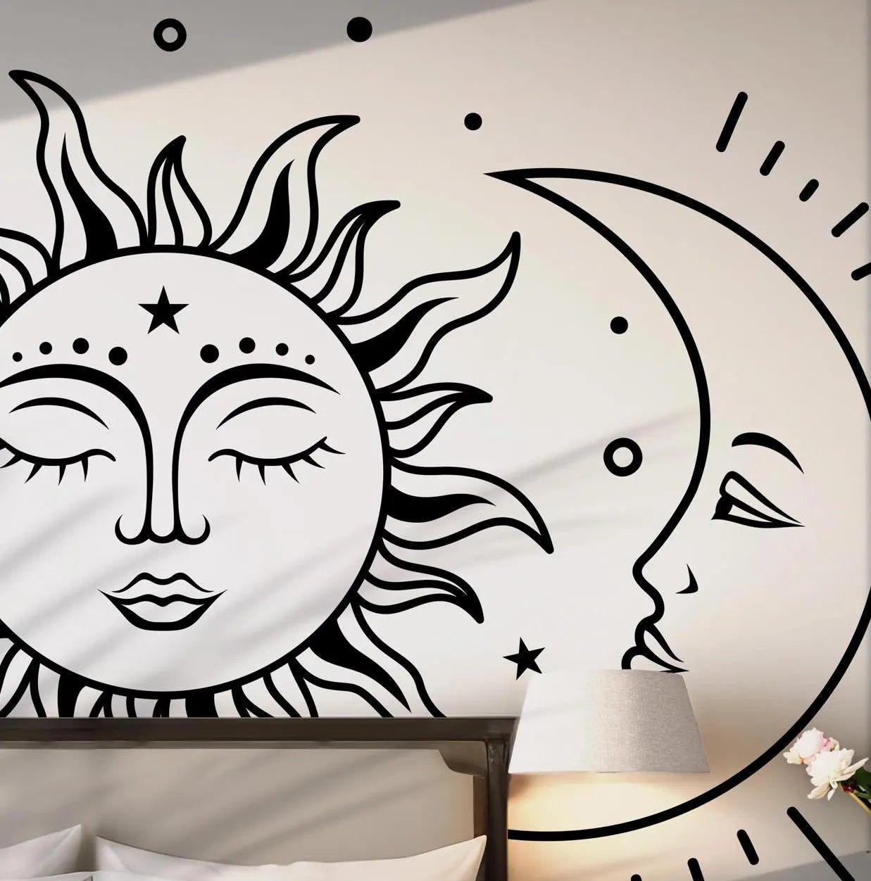 Mystical Celestial Wall Mural for Meditation Room - Astrology Boho Wallpaper Decor BV230