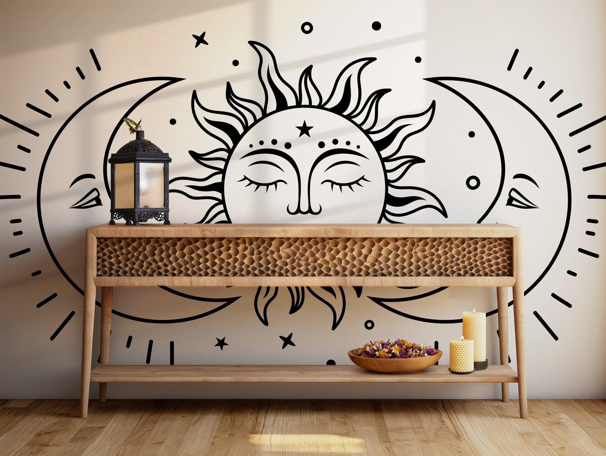 Mystical Celestial Wall Mural for Meditation Room - Astrology Boho Wallpaper Decor BV230