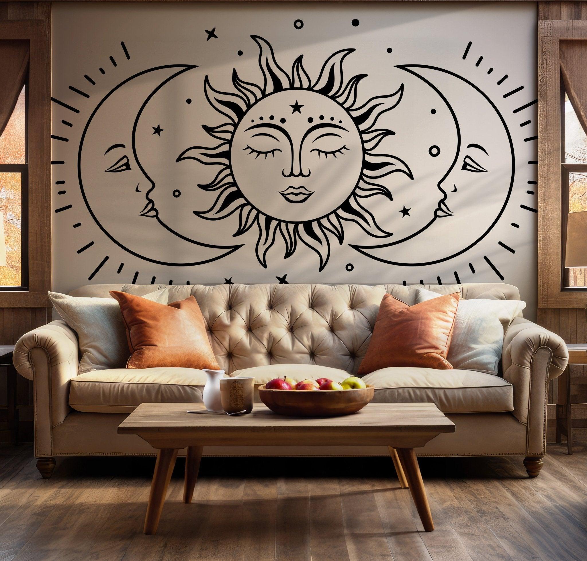 Mystical Celestial Wall Mural for Meditation Room - Astrology Boho Wallpaper Decor BV230