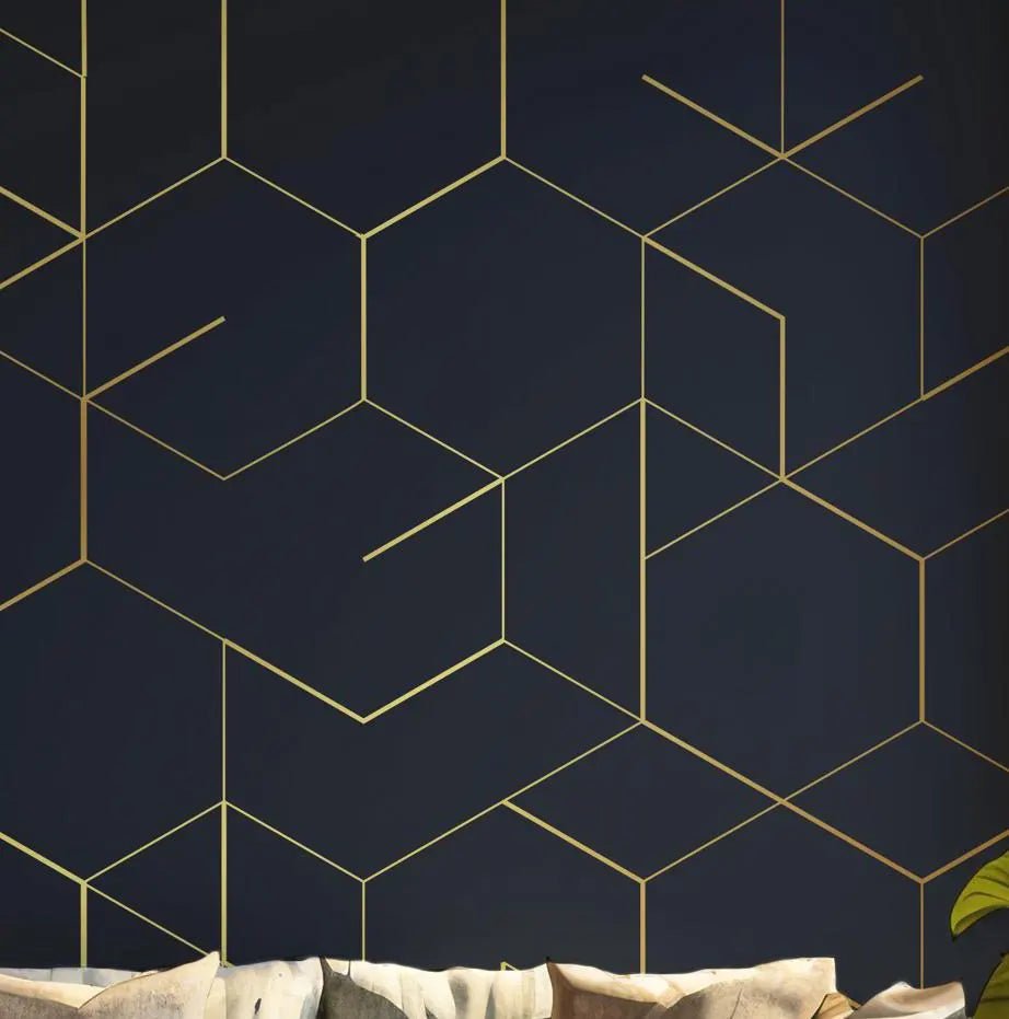 Blue Gold Modern Wallpaper - Peel and Stick Wall Mural - Navy Luxurious Geometric Accent BV263