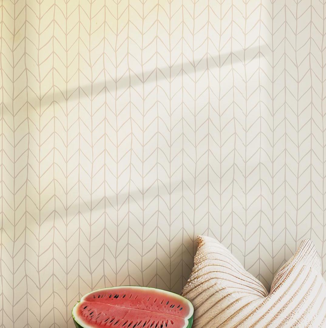 Neutral Herringbone Wallpaper - Self Adhesive Peel and Stick - Modern Minimalist Aesthetic BV303