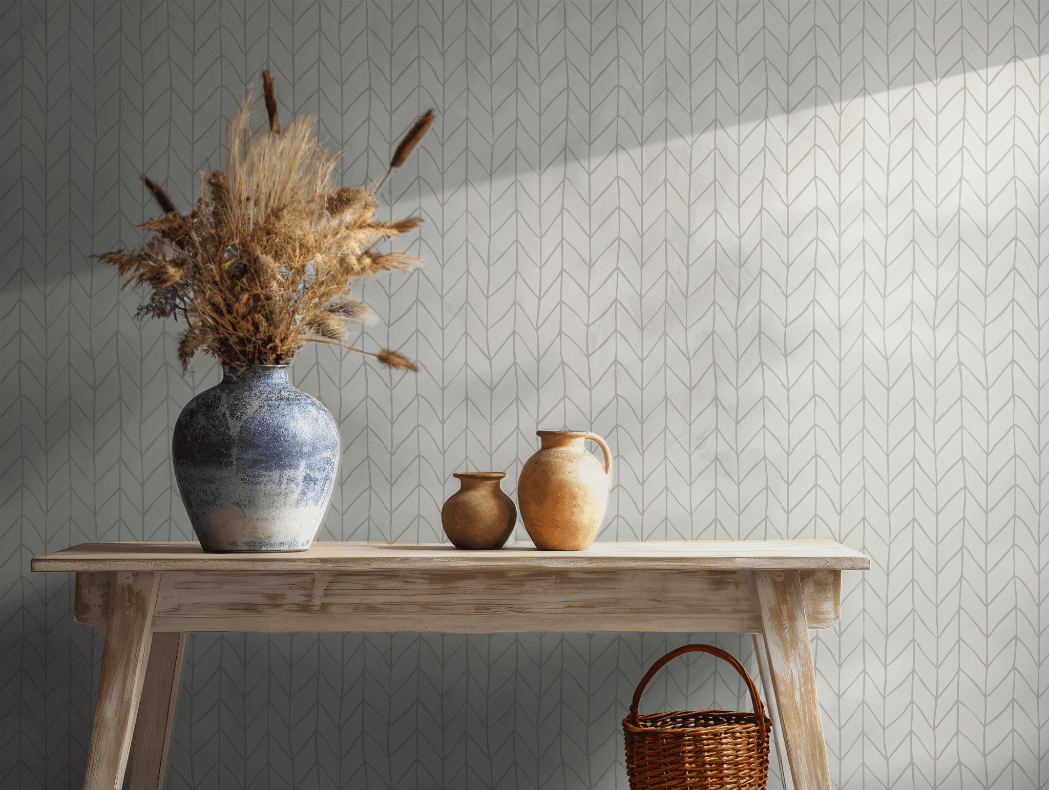 Neutral Herringbone Wallpaper - Self Adhesive Peel and Stick - Modern Minimalist Aesthetic BV303