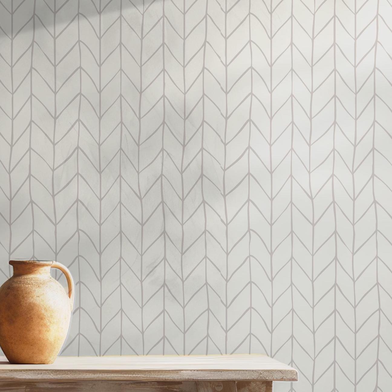Neutral Herringbone Wallpaper - Self Adhesive Peel and Stick - Modern Minimalist Aesthetic BV303