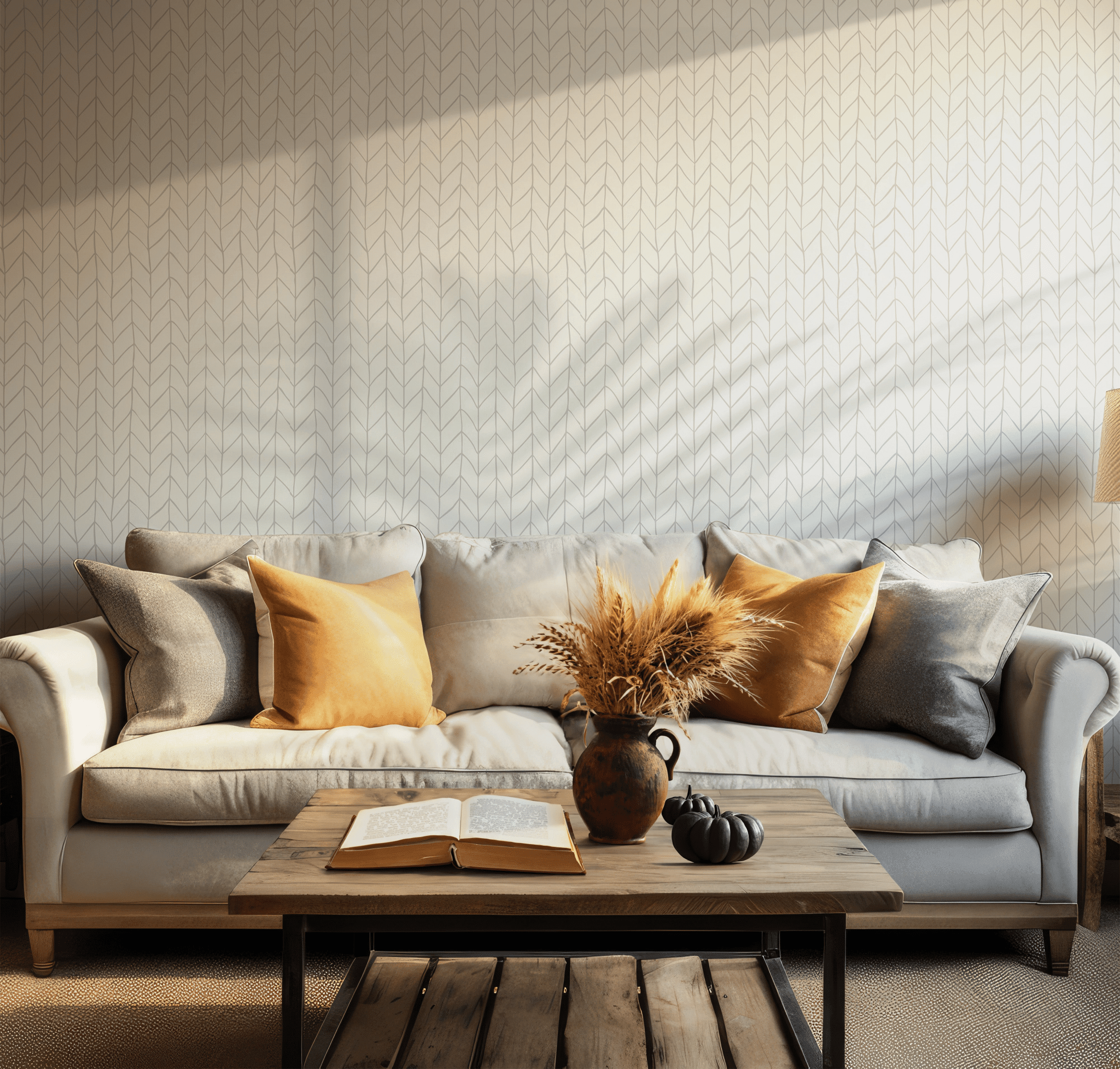 Neutral Herringbone Wallpaper - Self Adhesive Peel and Stick - Modern Minimalist Aesthetic BV303