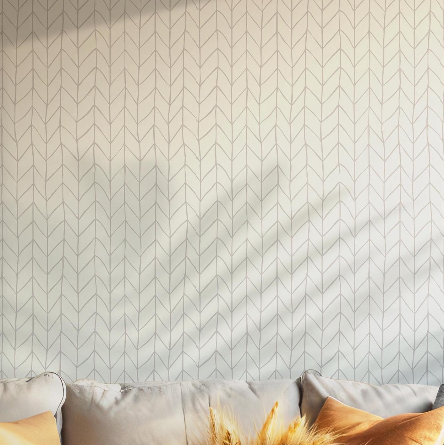 Neutral Herringbone Wallpaper - Self Adhesive Peel and Stick - Modern Minimalist Aesthetic BV303
