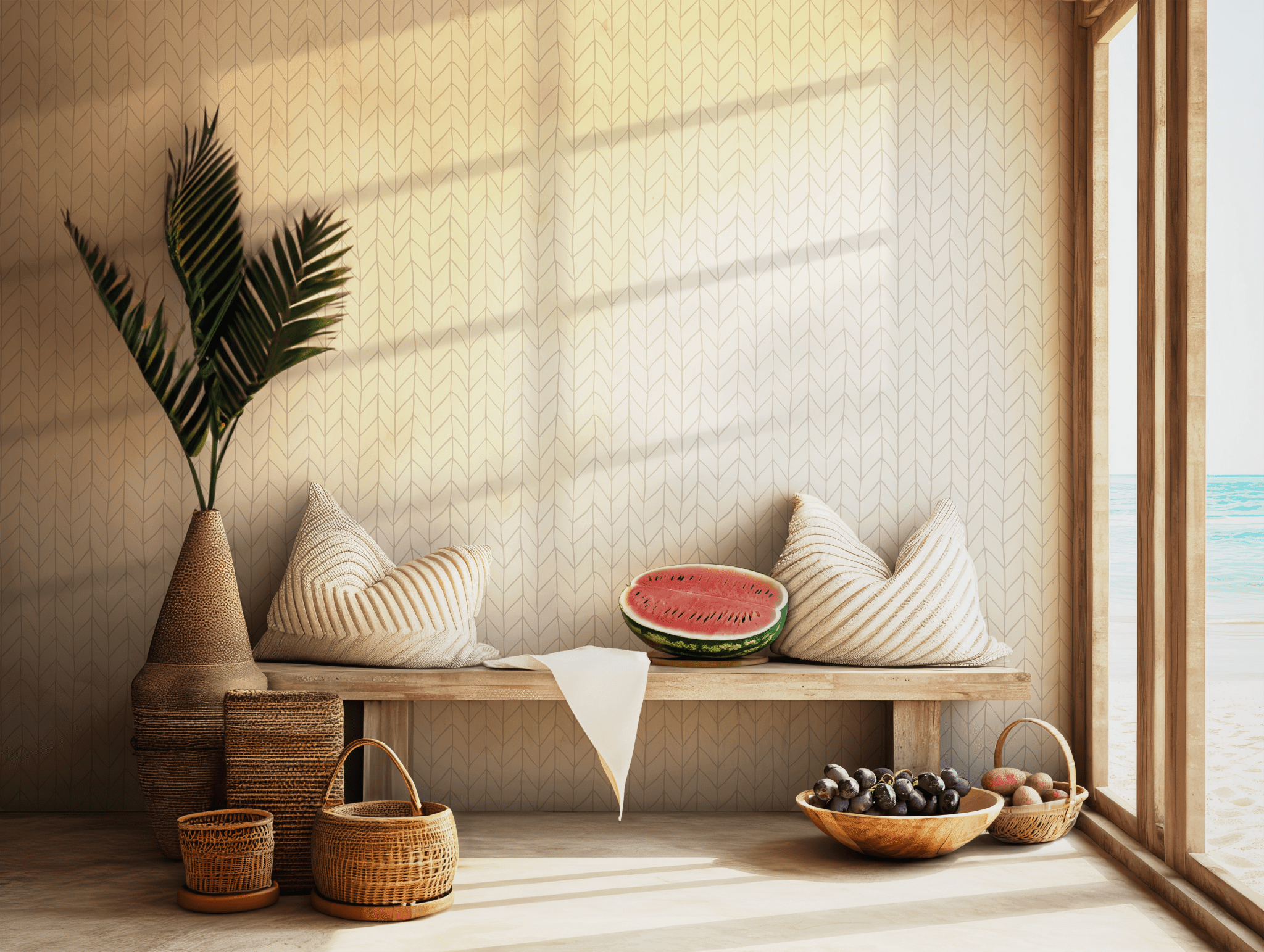 Neutral Herringbone Wallpaper - Self Adhesive Peel and Stick - Modern Minimalist Aesthetic BV303