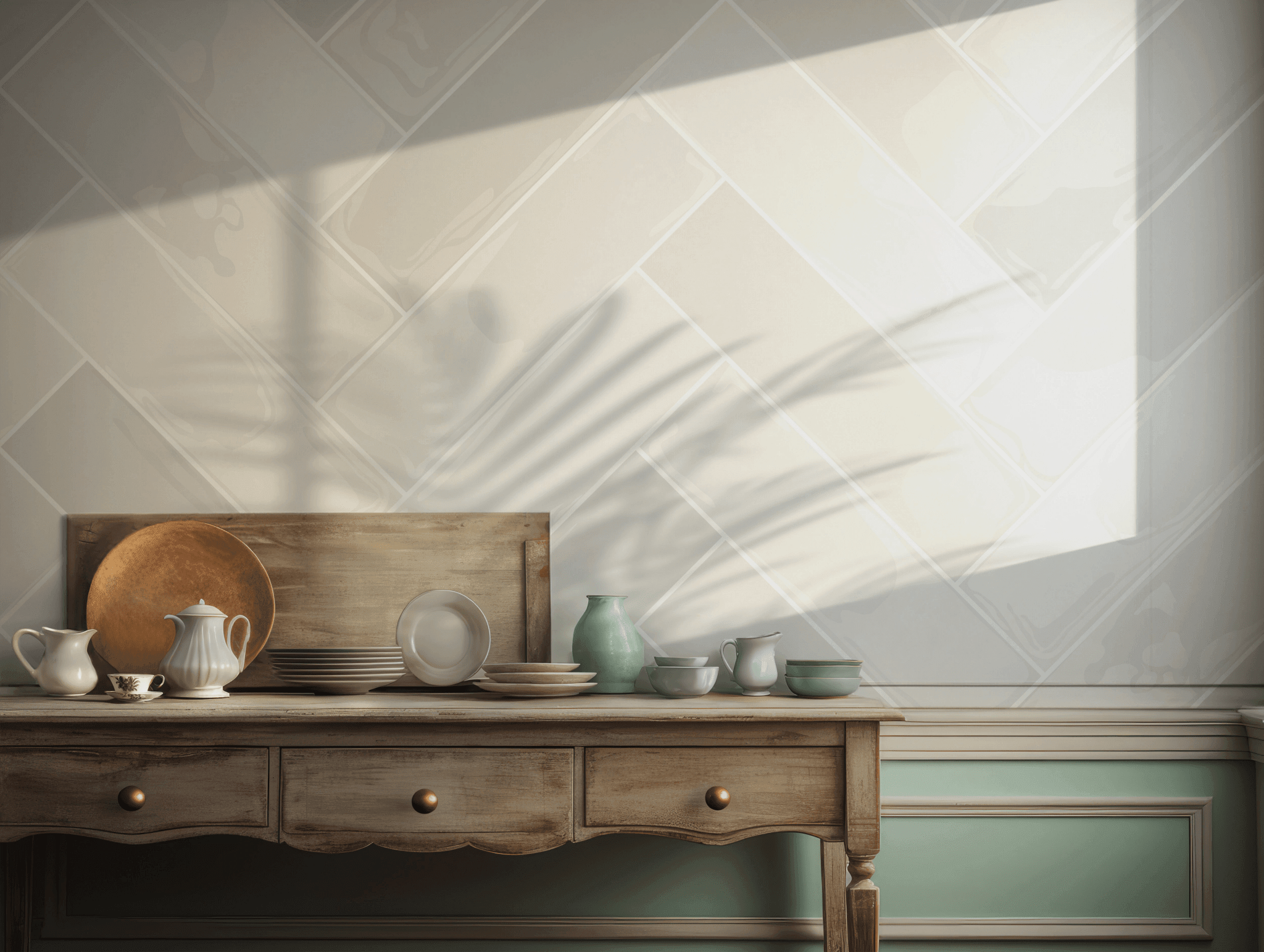 Neutral Tile Beige Diamond Wallpaper - Self Adhesive Peel and Stick Wall Mural - Abstract Style Subtle BV347