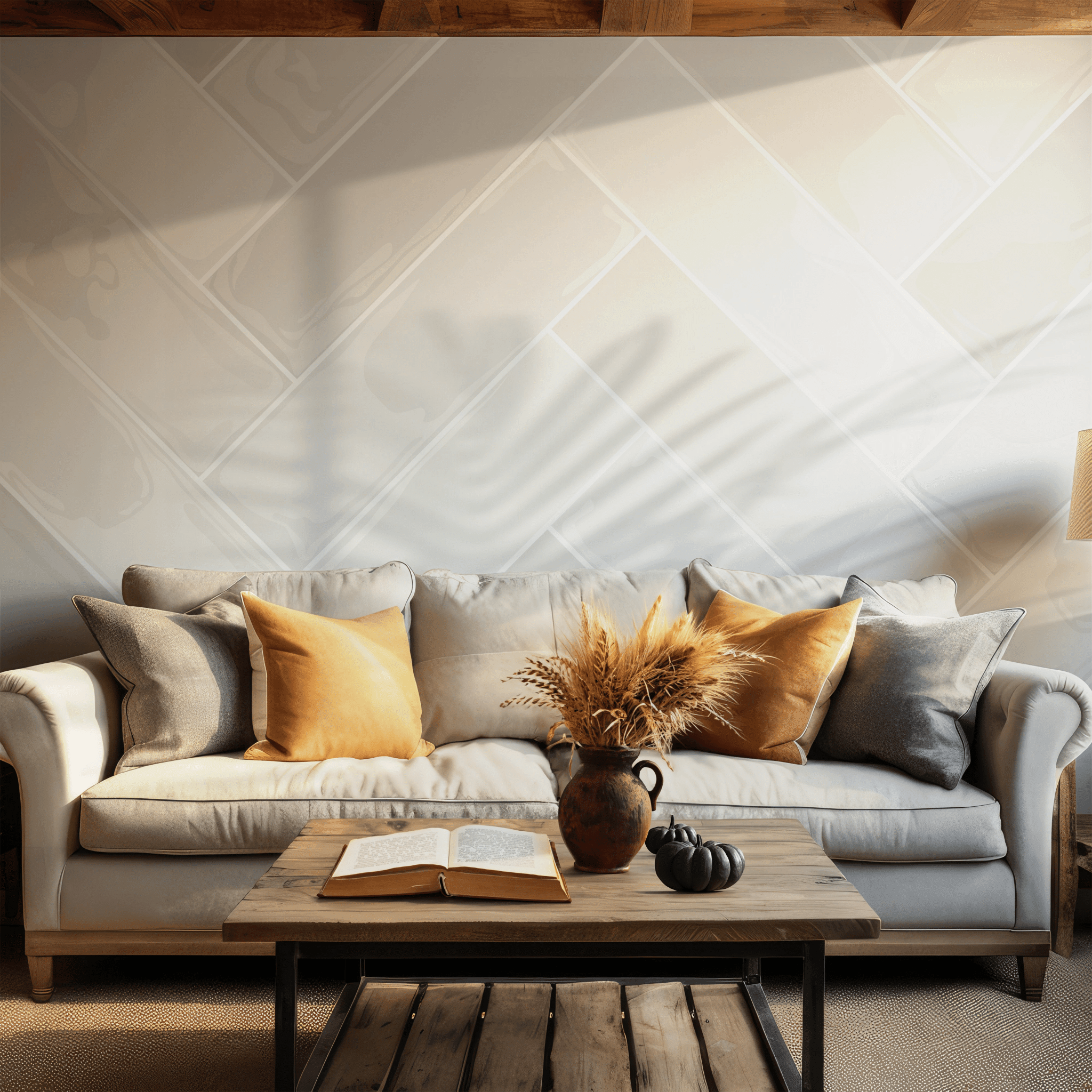 Neutral Tile Beige Diamond Wallpaper - Self Adhesive Peel and Stick Wall Mural - Abstract Style Subtle BV347