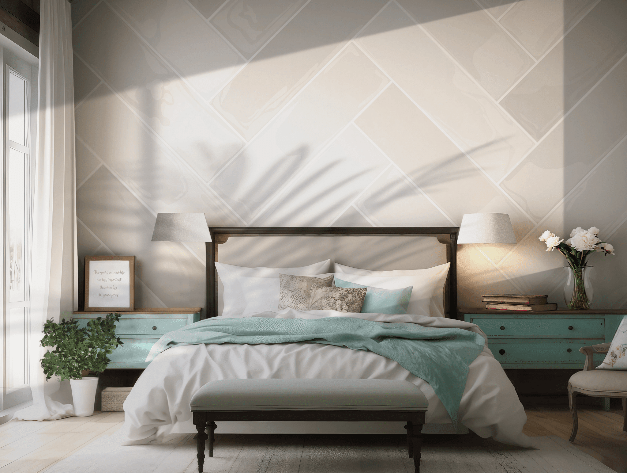 Neutral Tile Beige Diamond Wallpaper - Self Adhesive Peel and Stick Wall Mural - Abstract Style Subtle BV347