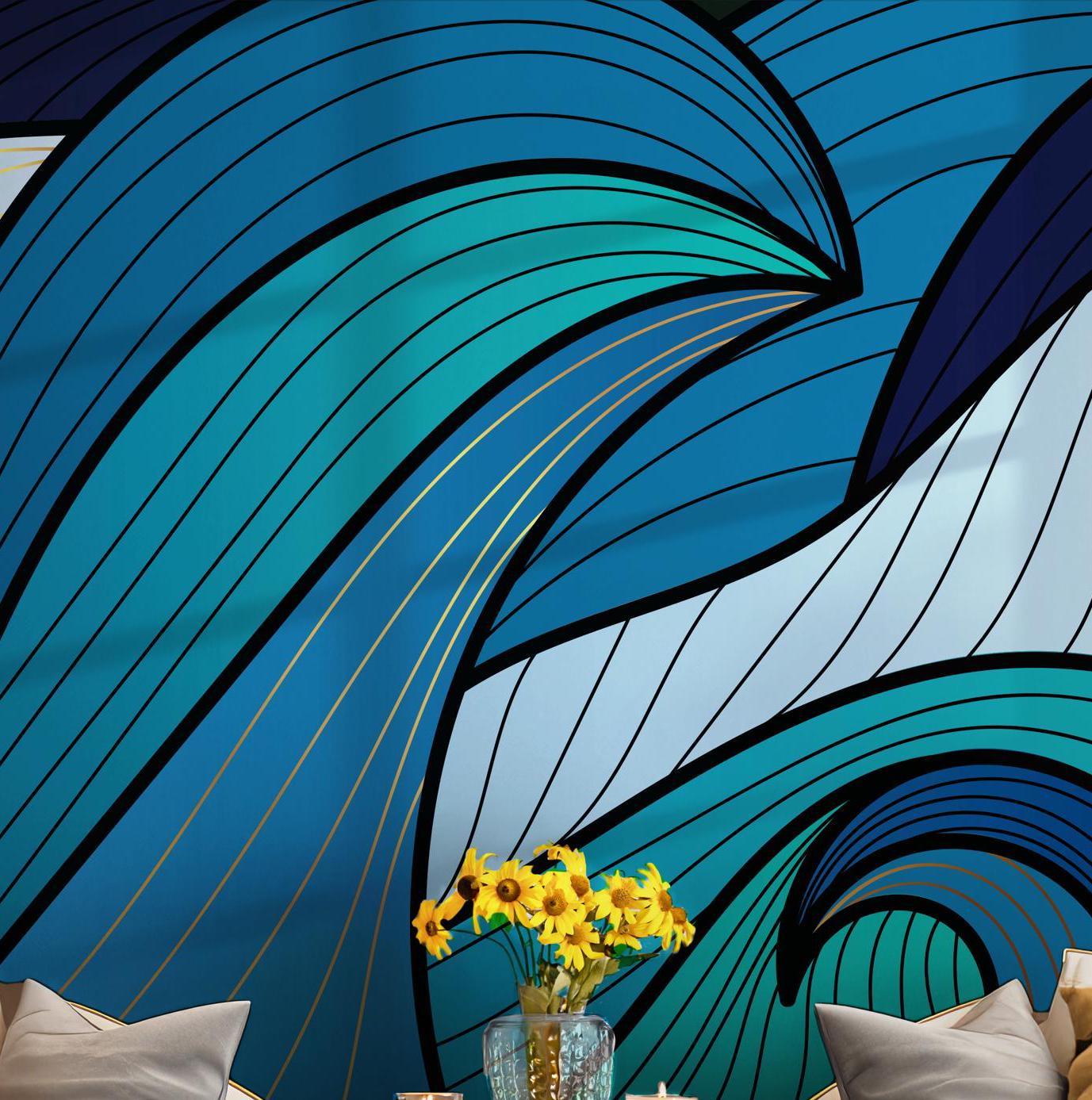 Ocean Wave Wallpaper - Self Adhesive Peel and Stick Wall Mural - Beach Bold Tones BV275