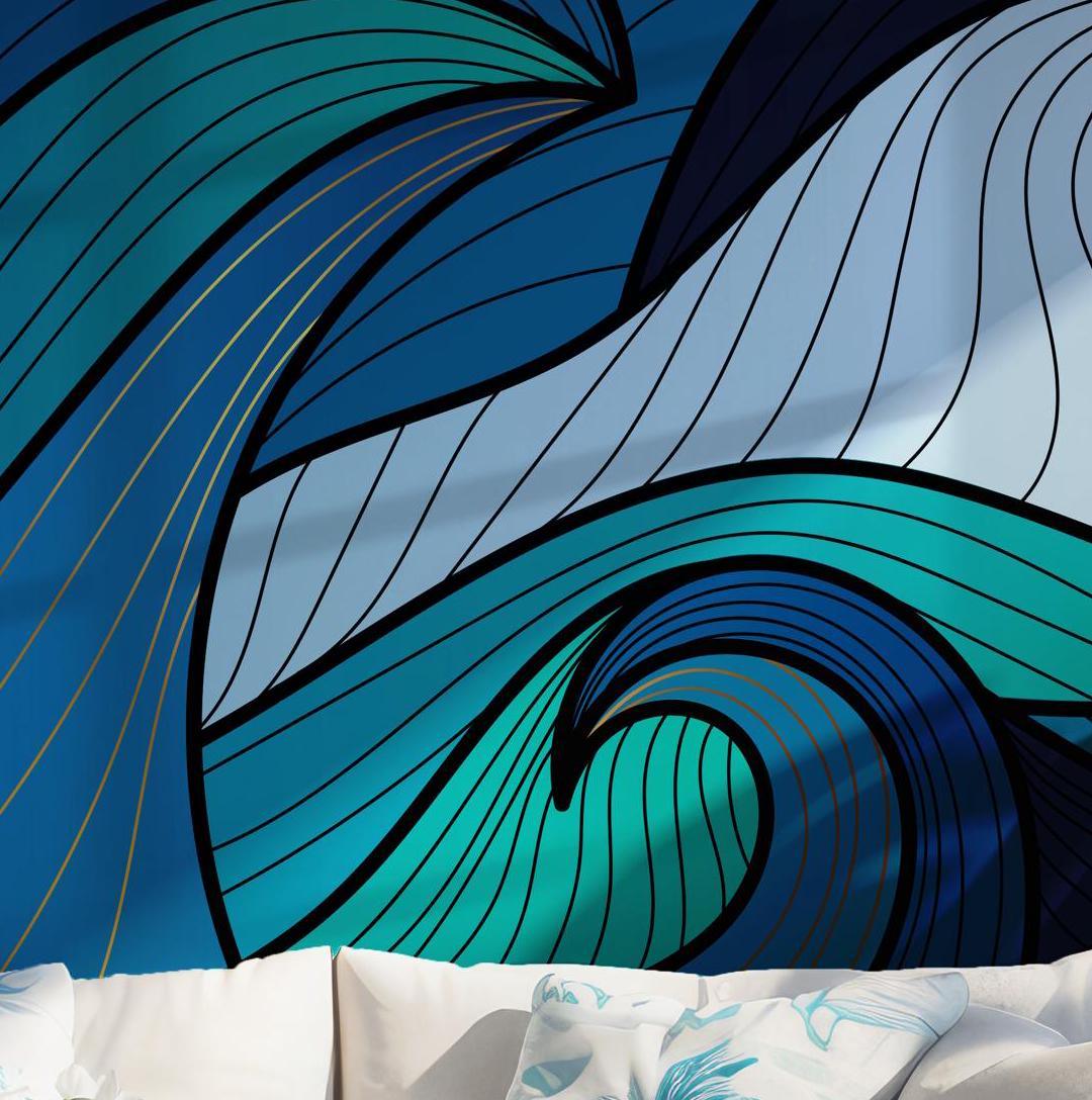 Ocean Wave Wallpaper - Self Adhesive Peel and Stick Wall Mural - Beach Bold Tones BV275