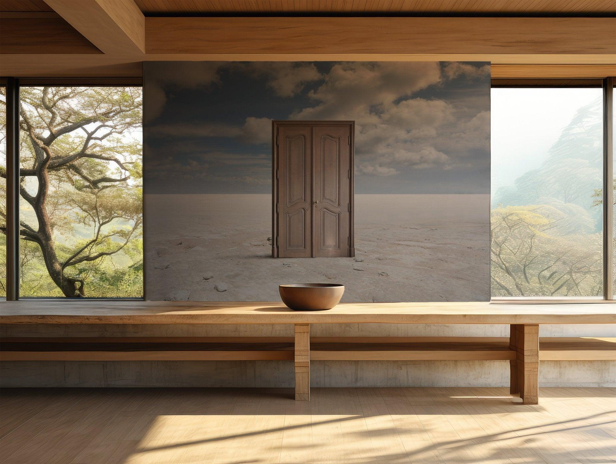 Open Sky Wallpaper - Self Adhesive Peel and Stick Wall Mural - Background Surreal Wooden Door BV259