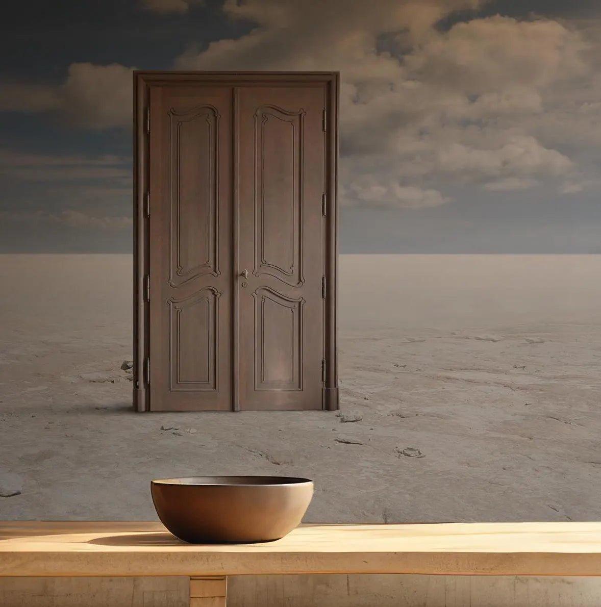 Open Sky Wallpaper - Self Adhesive Peel and Stick Wall Mural - Background Surreal Wooden Door BV259
