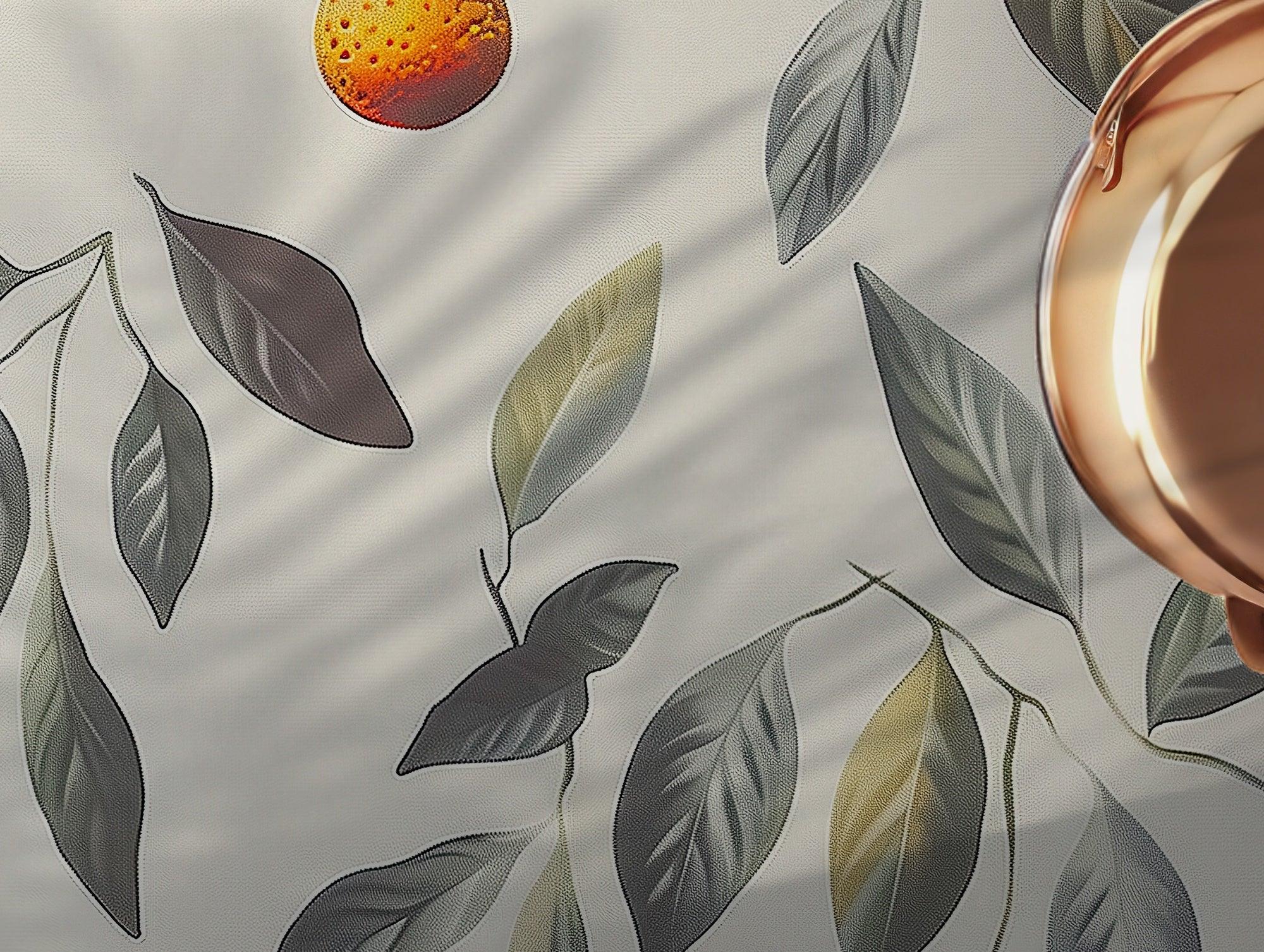 Orange Fruit Vibrant Wallpaper - Peel and Stick Self Adhesive - Botanical Green Leaves Fresh Citrus Leaf BV098