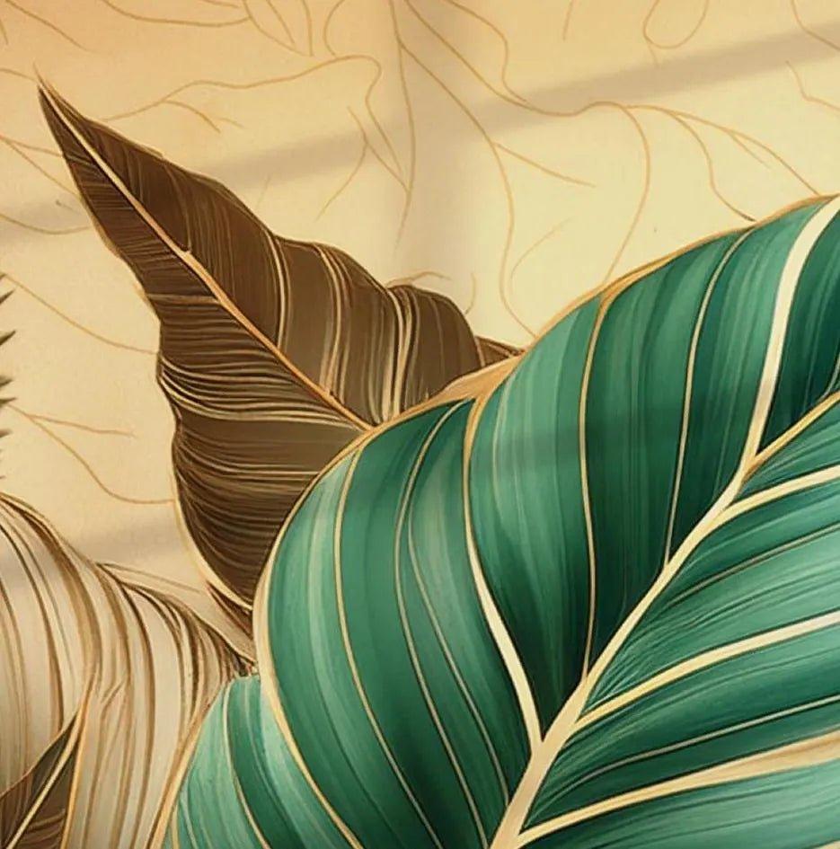 Palm Leaves Wall Mural Wallpaper- Vintage Tropical Leaf Self Adhesive Decal - Colorful Floral Peel & Stick BV115