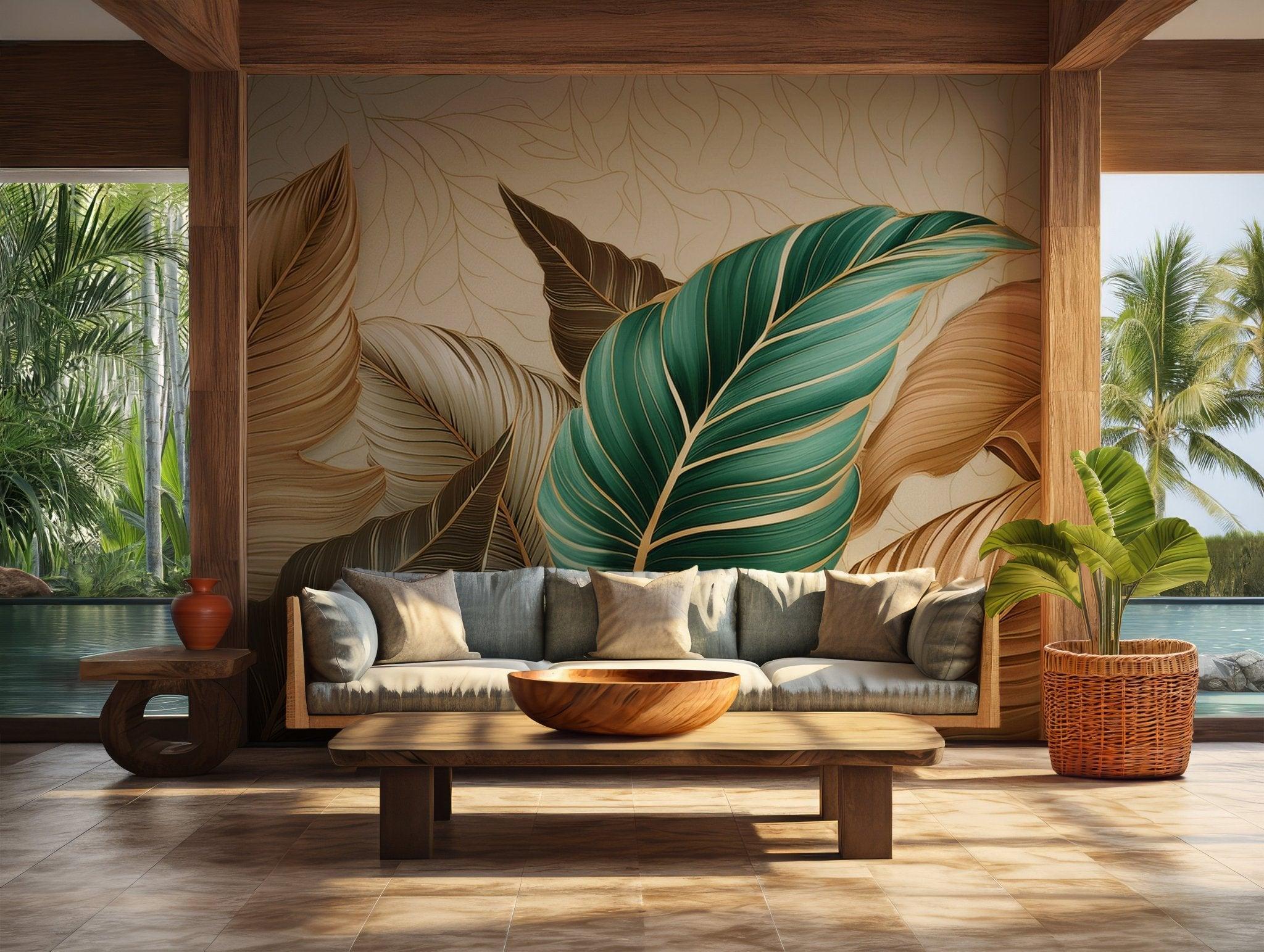 Palm Leaves Wall Mural Wallpaper- Vintage Tropical Leaf Self Adhesive Decal - Colorful Floral Peel & Stick BV115