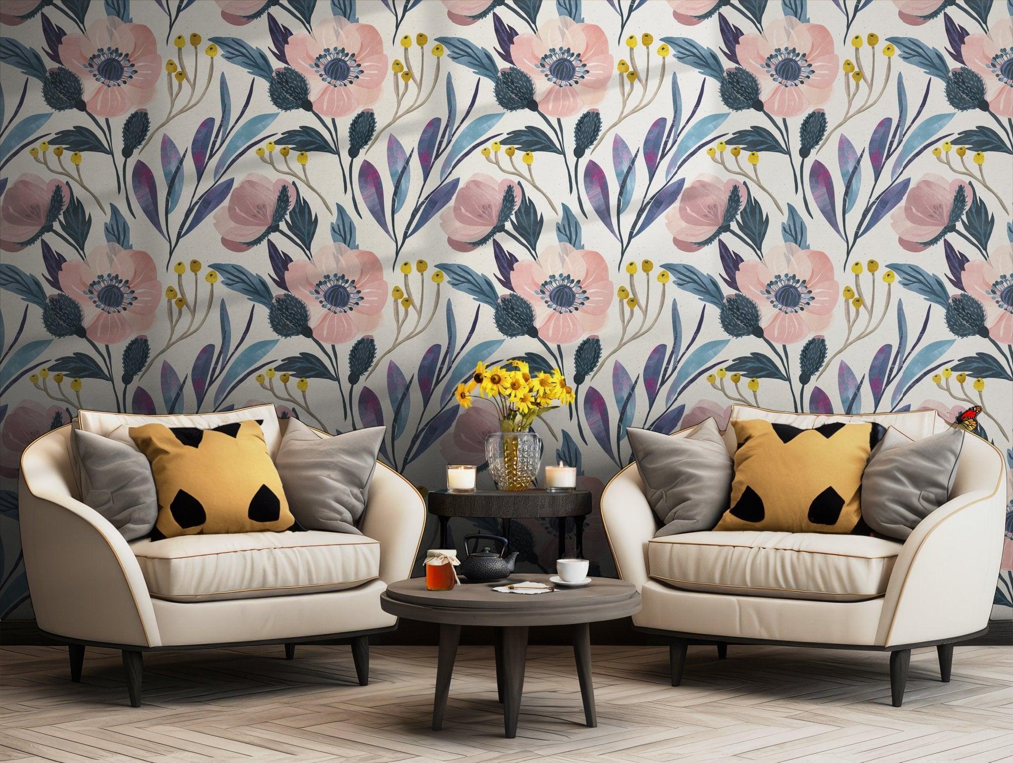 Pastel Floral Wallpaper - Self Adhesive Peel and Stick - Romantic Artful Botanical Flowers BV236