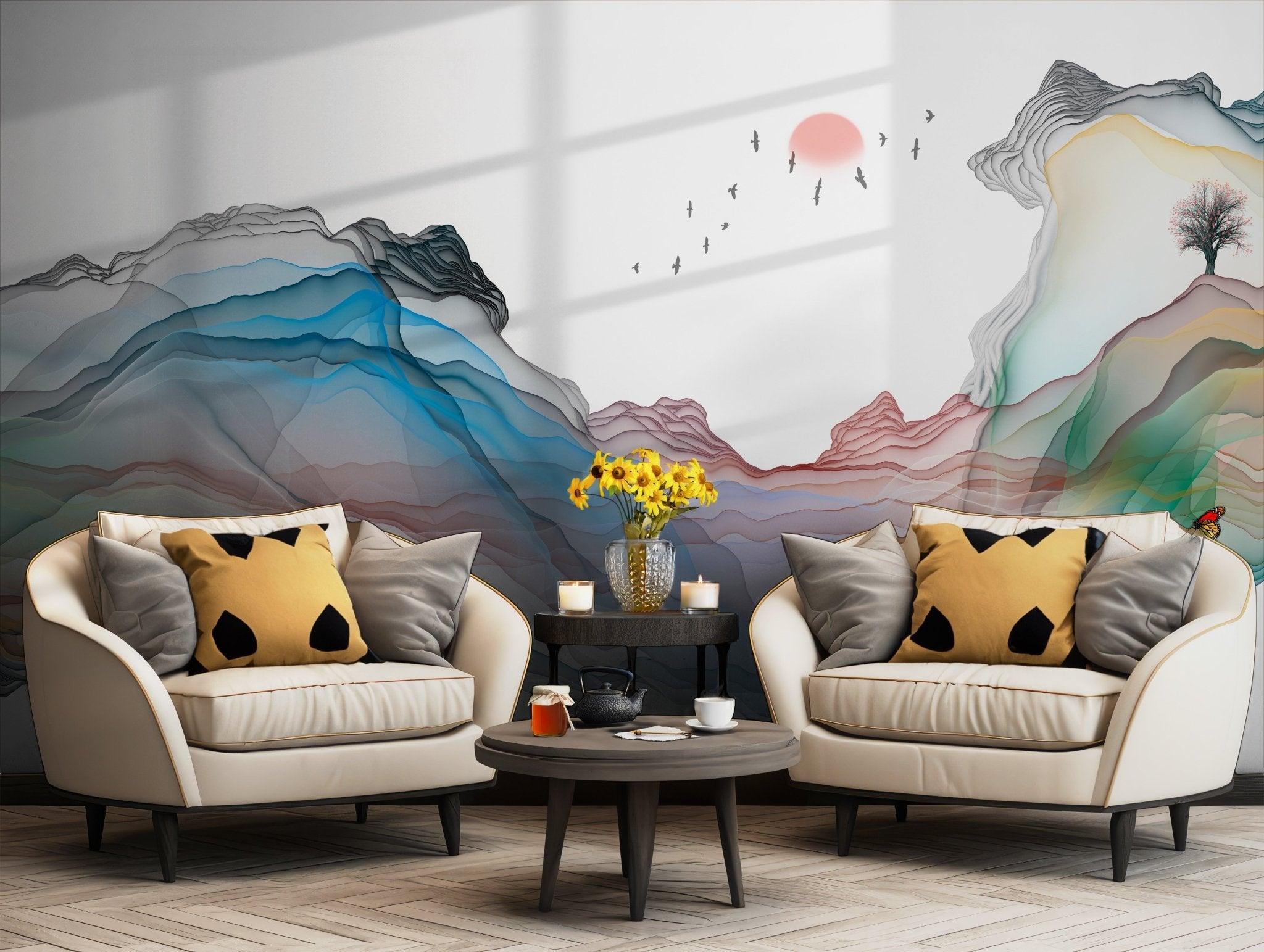 Pastel Marble Watercolor Wallpaper - Peel and Stick Wall Mural - Pink Purple Abstract Ombre Alcohol Ink BV160