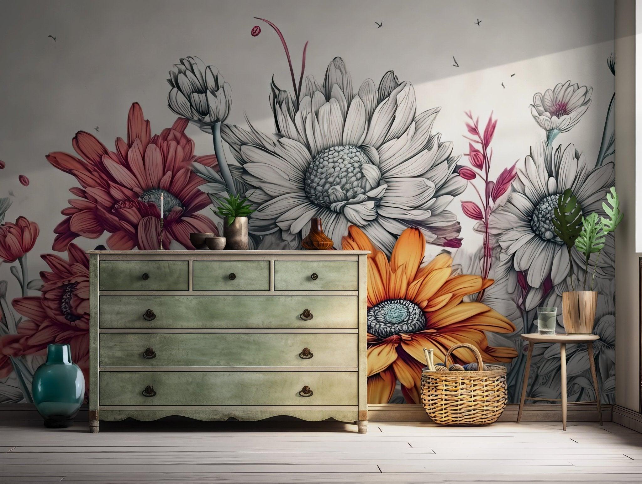 Pastel Peony Wallpaper - Peel and Stick Wall Mural - Soft Floral Peonies Blossom BV138
