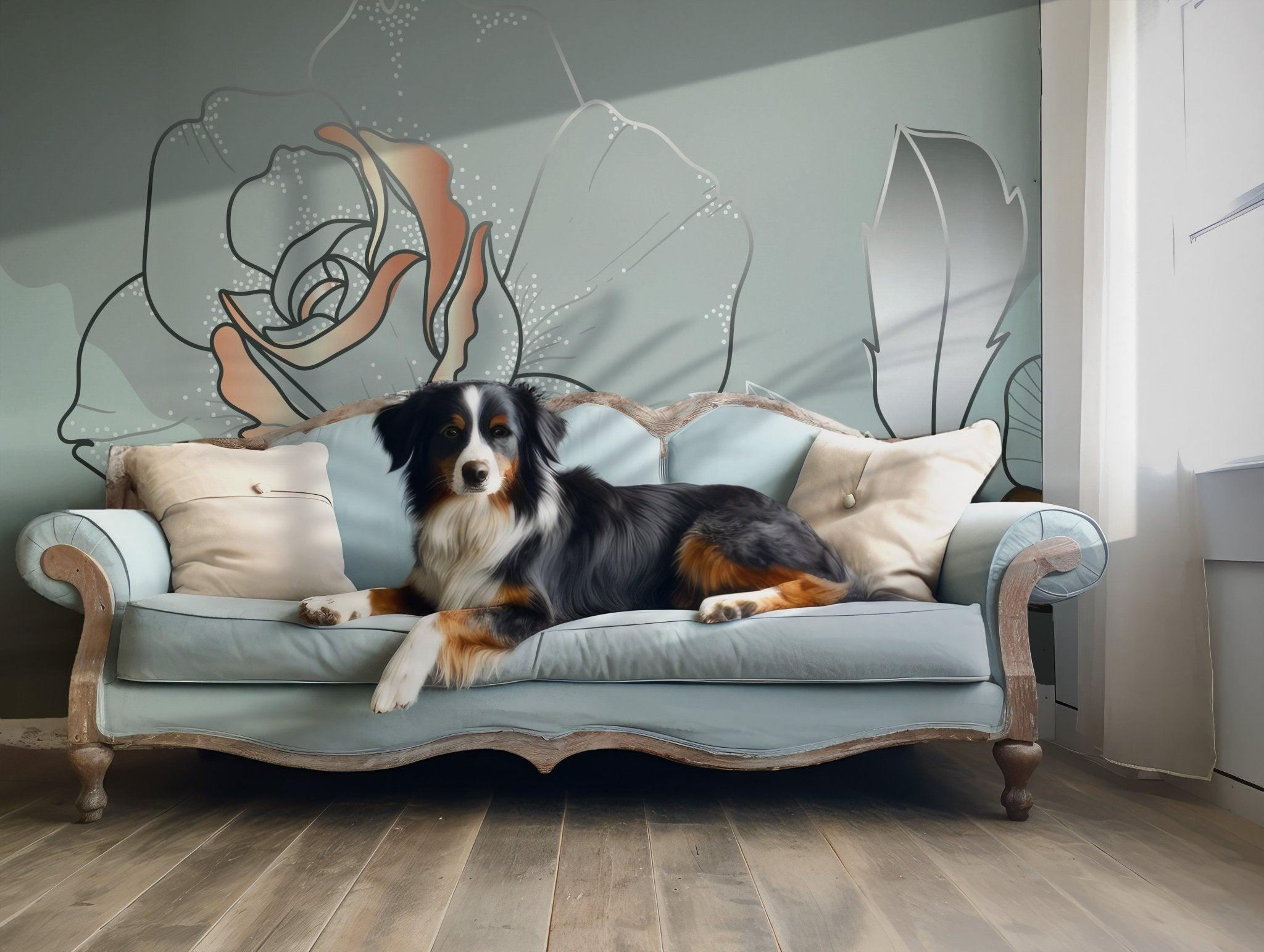 Pastel Tones Floral Wallpaper - Self Adhesive Peel and Stick Wall Mural - Soft Line Art Elegant BV300