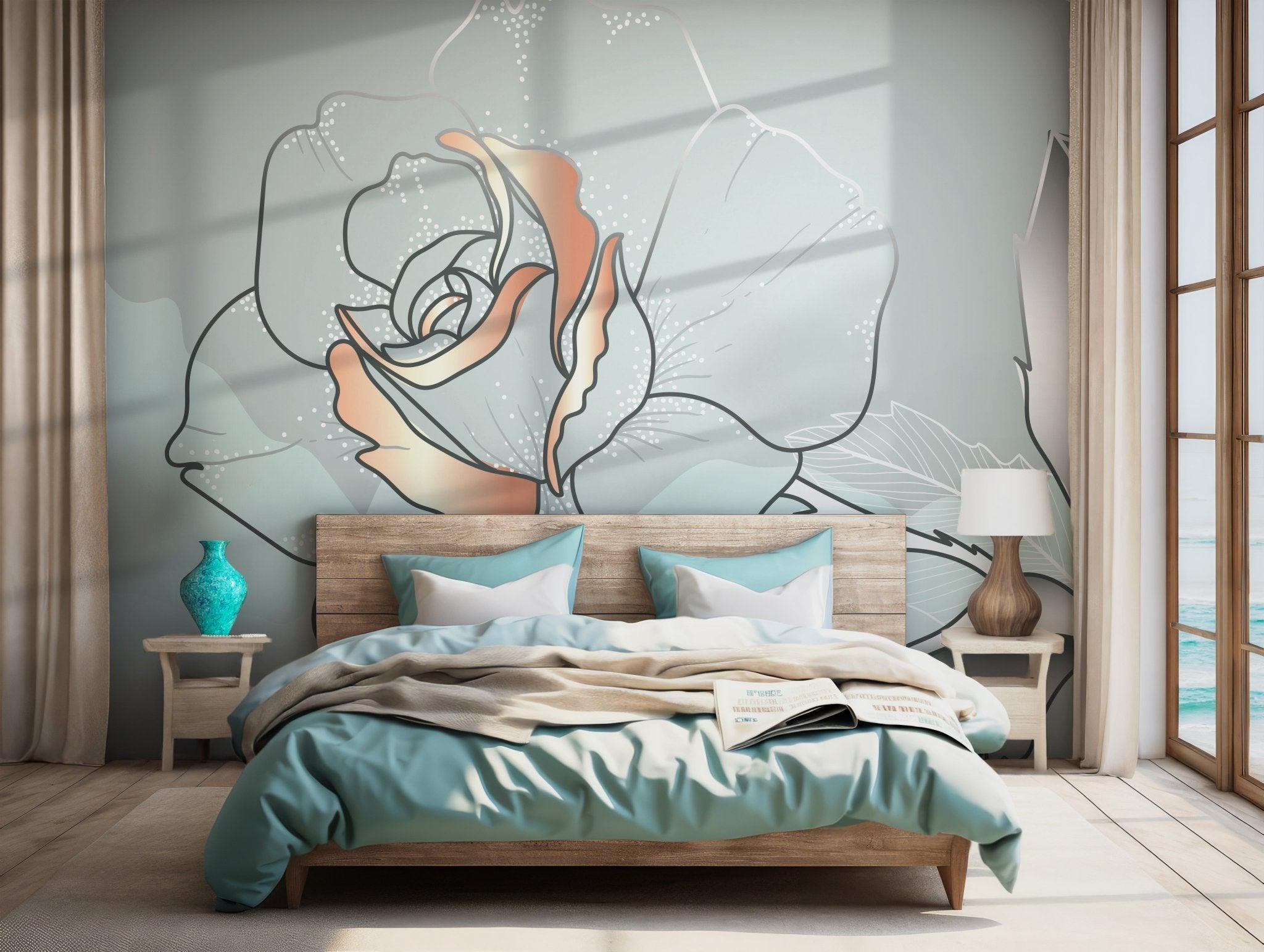 Pastel Tones Floral Wallpaper - Self Adhesive Peel and Stick Wall Mural - Soft Line Art Elegant BV300