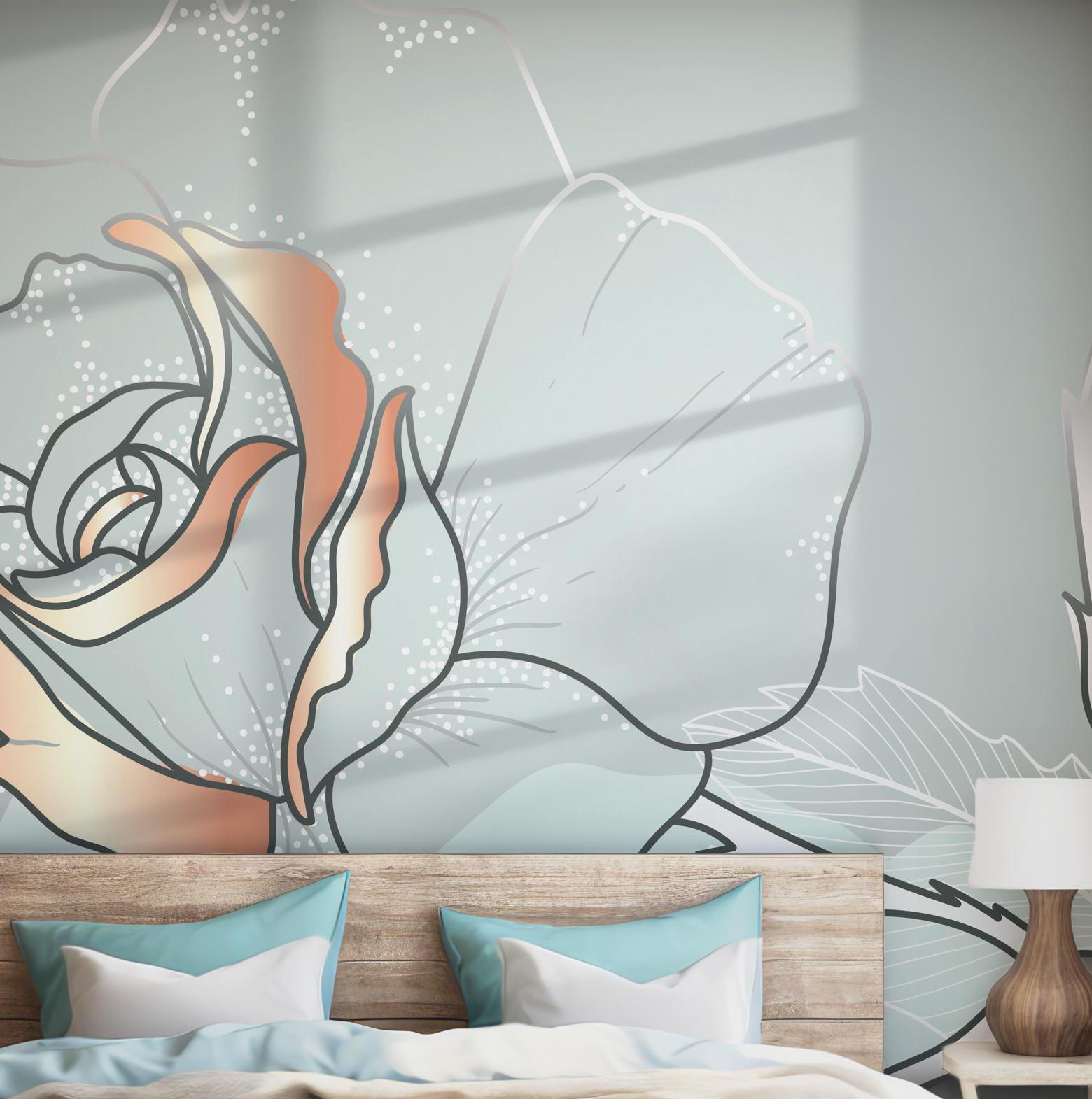 Pastel Tones Floral Wallpaper - Self Adhesive Peel and Stick Wall Mural - Soft Line Art Elegant BV300