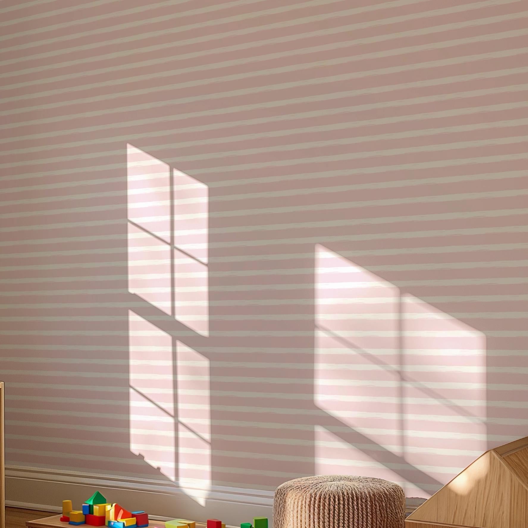 Pink And White Wallpaper - Horizontal Stripes Pattern Pastel - Coastal Style Peel And Stick Design BV353