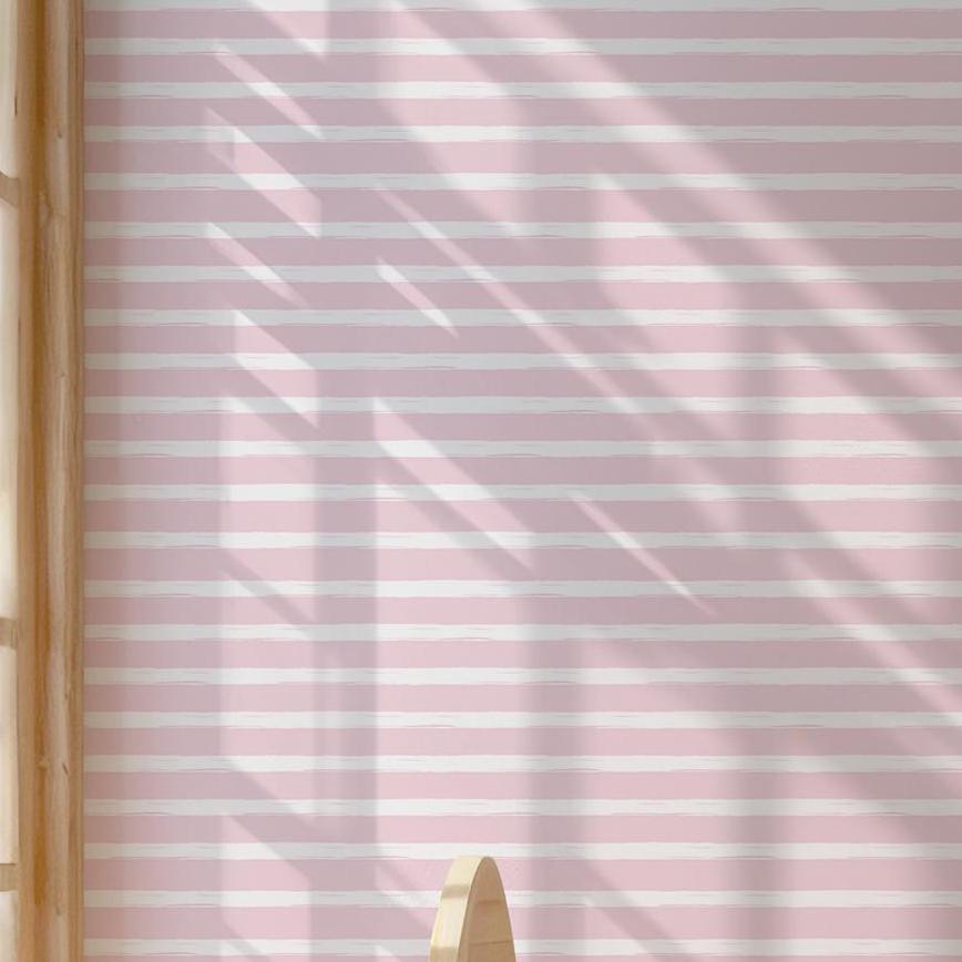 Pink And White Wallpaper - Horizontal Stripes Pattern Pastel - Coastal Style Peel And Stick Design BV353
