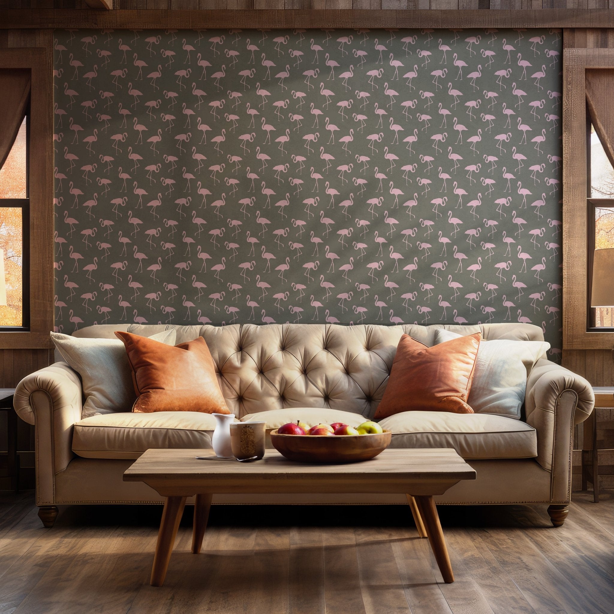 Pink Flamingo Wallpaper -Self Adhesive Peel and Stick - Chic Elegant BV240
