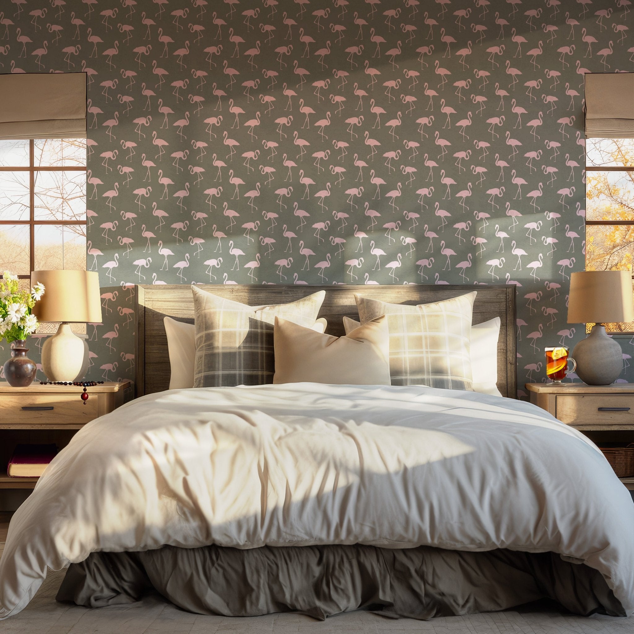 Pink Flamingo Wallpaper -Self Adhesive Peel and Stick - Chic Elegant BV240
