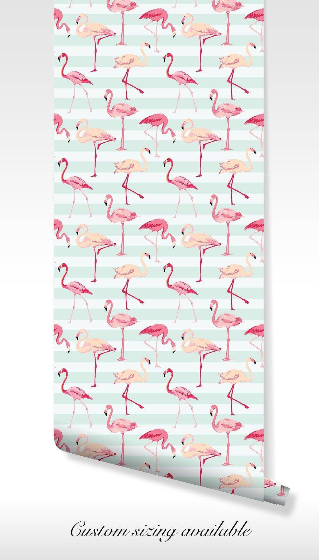 Pink Flamingo Pattern Wallpaper - Self Adhesive Peel and Stick Wallpaper - Tropical Stripes BV238