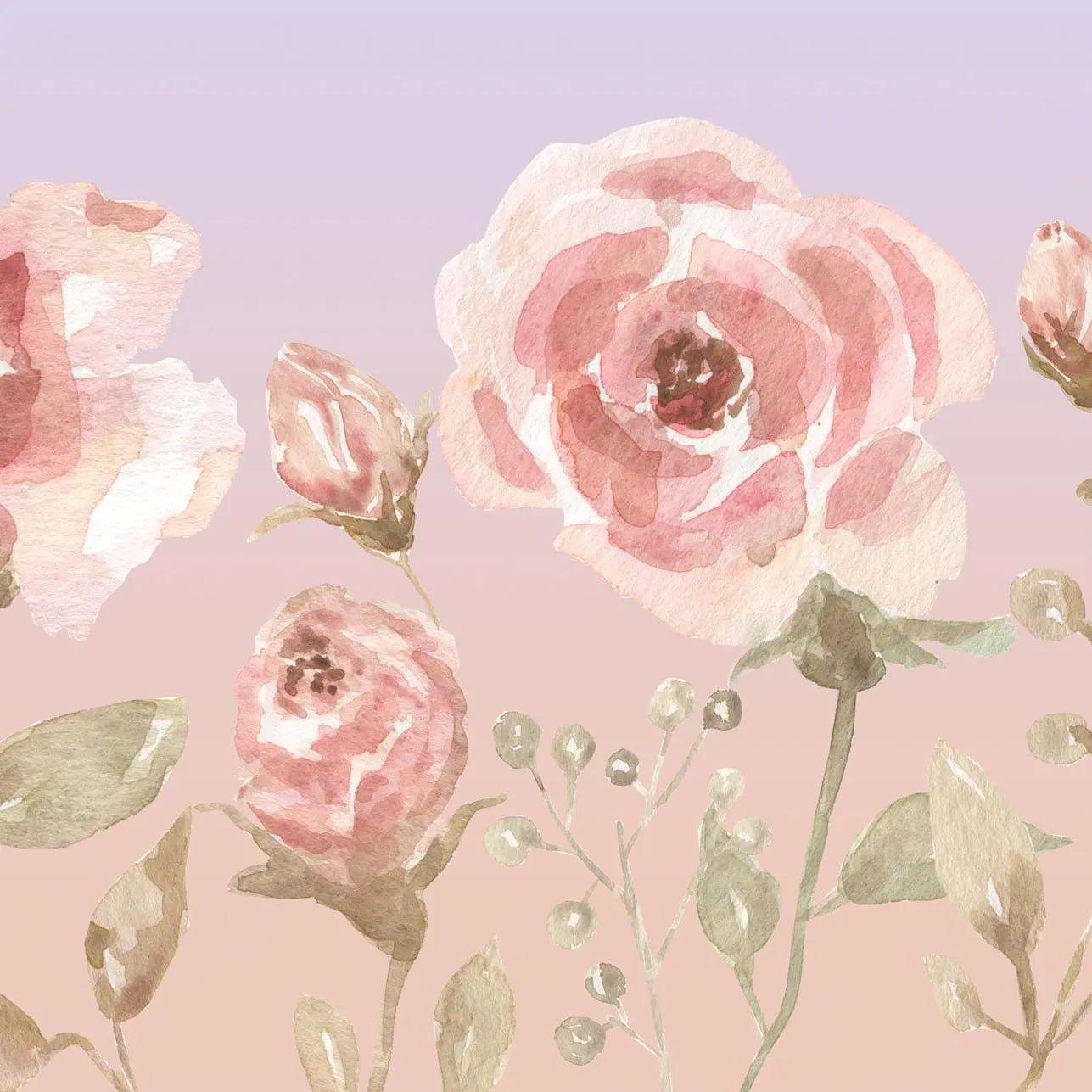 Pink Floral Roses Blush Wallpaper - Self Adhesive Peel and Stick Wall Mural - Olive Watercolor BV294