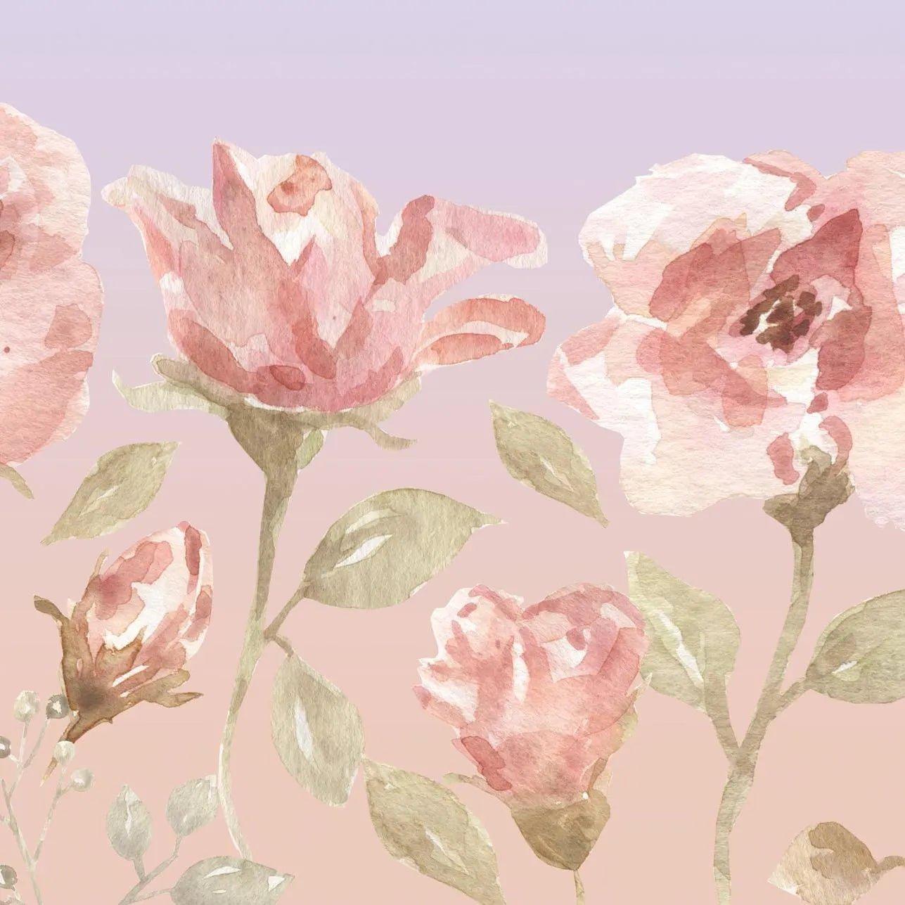 Pink Floral Roses Blush Wallpaper - Self Adhesive Peel and Stick Wall Mural - Olive Watercolor BV294