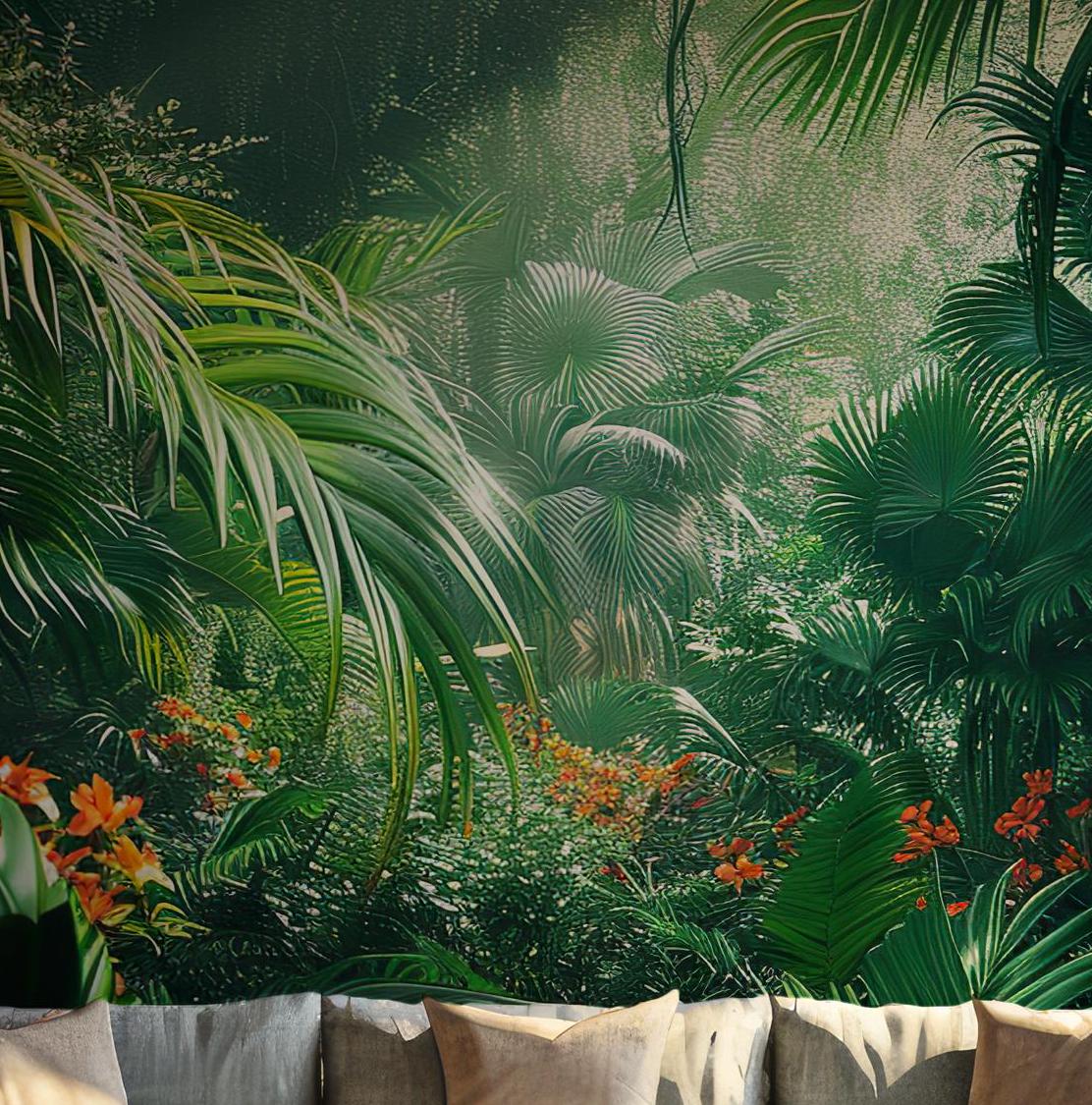 Tropical Jungle Wall Mural - Self Adhesive Peel and Stick Wallpaper -  Emerald Leaves Green Botanical Forest BV195